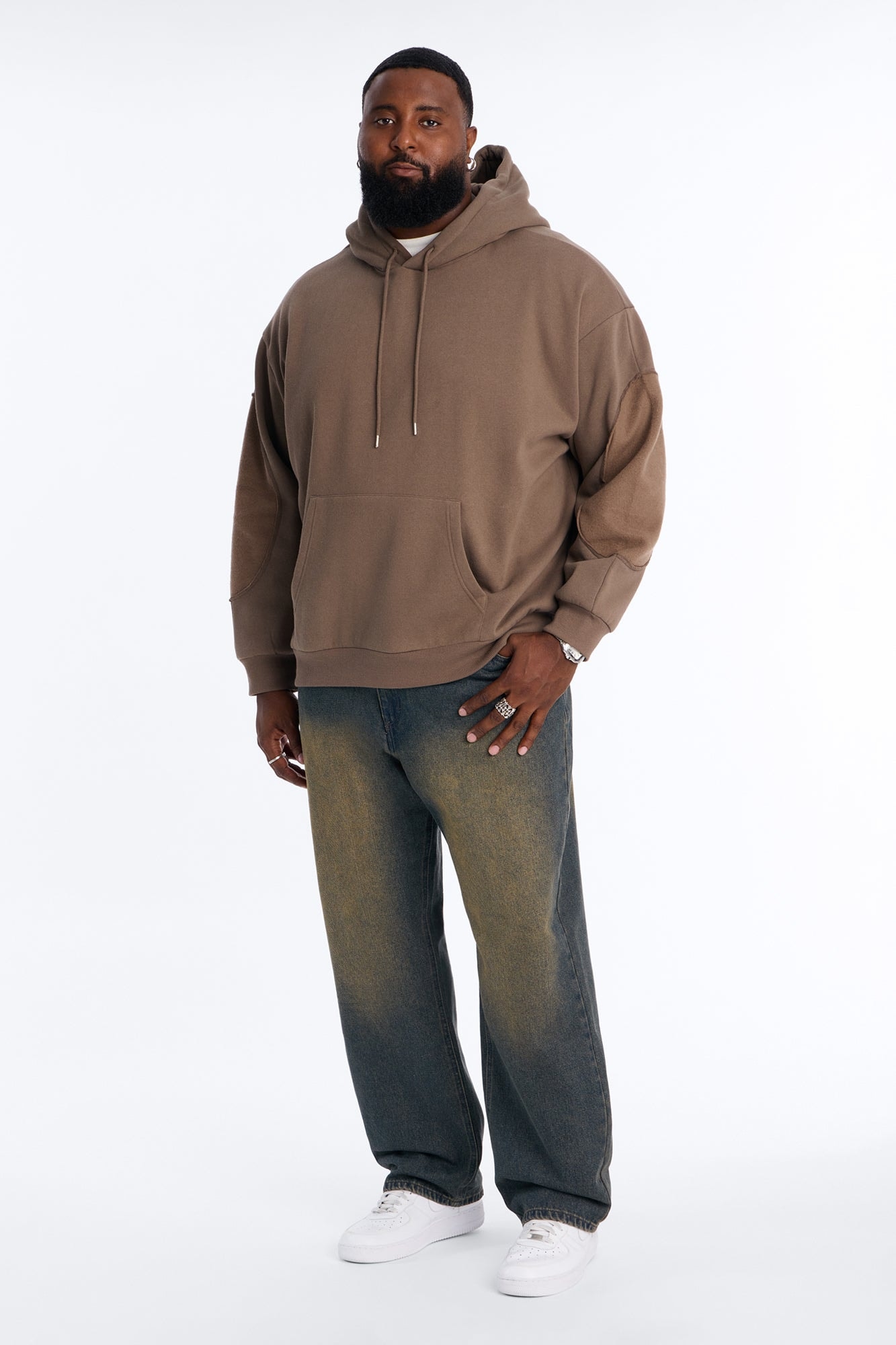 Reverse Panel Oversized Hoodie - Brown alternate