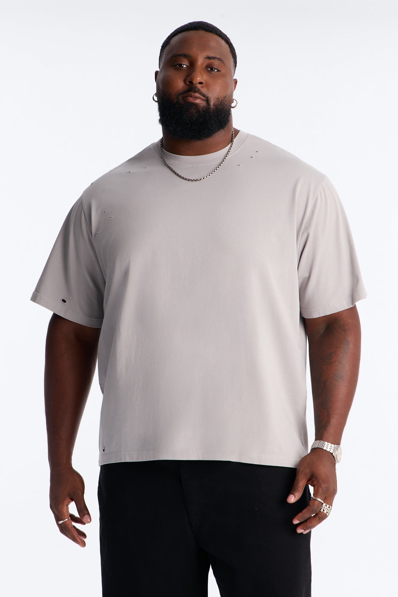 Destructed Crewneck Tee - Grey image 1