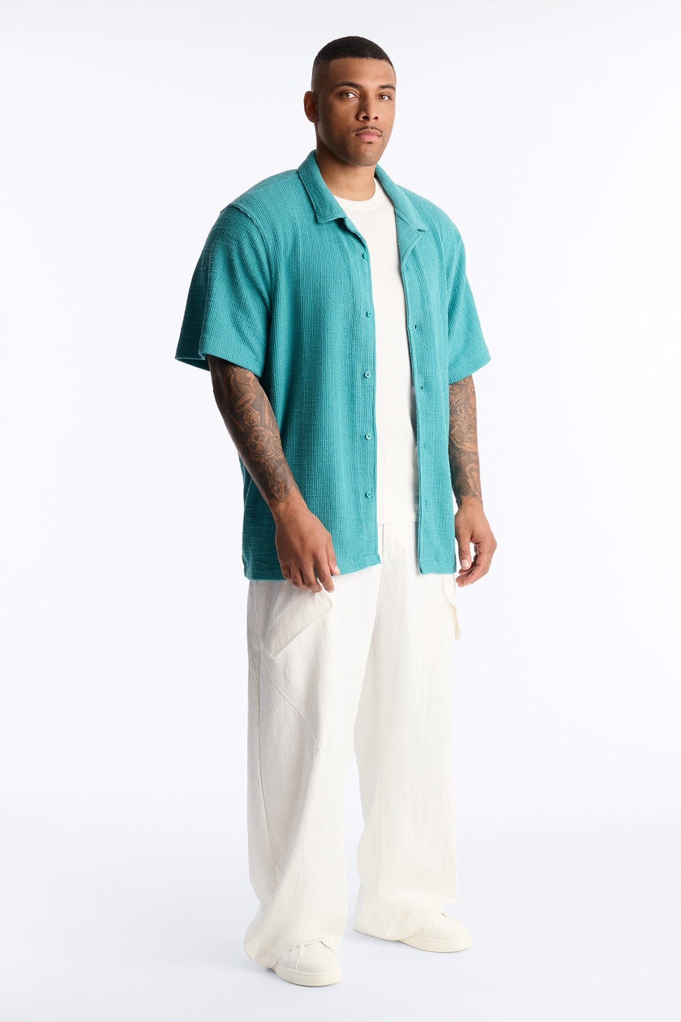 Dean Textured Short Sleeve Button Up Shirt - Teal alternate