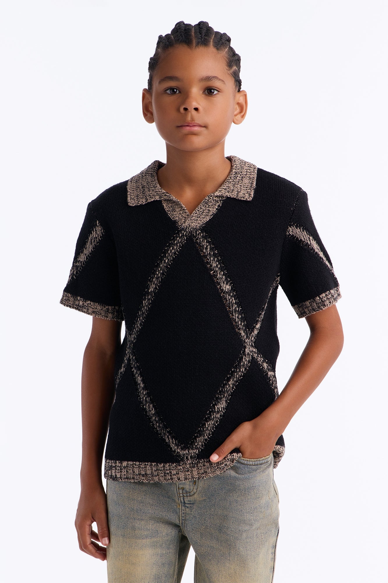 Mini Classic Argyle Knit Polo - Black image 1