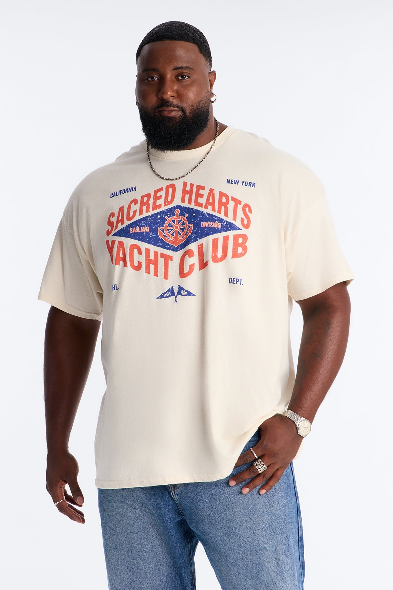 Sacred Hearts Yacht Club Oversized Short Sleeve Tee - Natural image 1