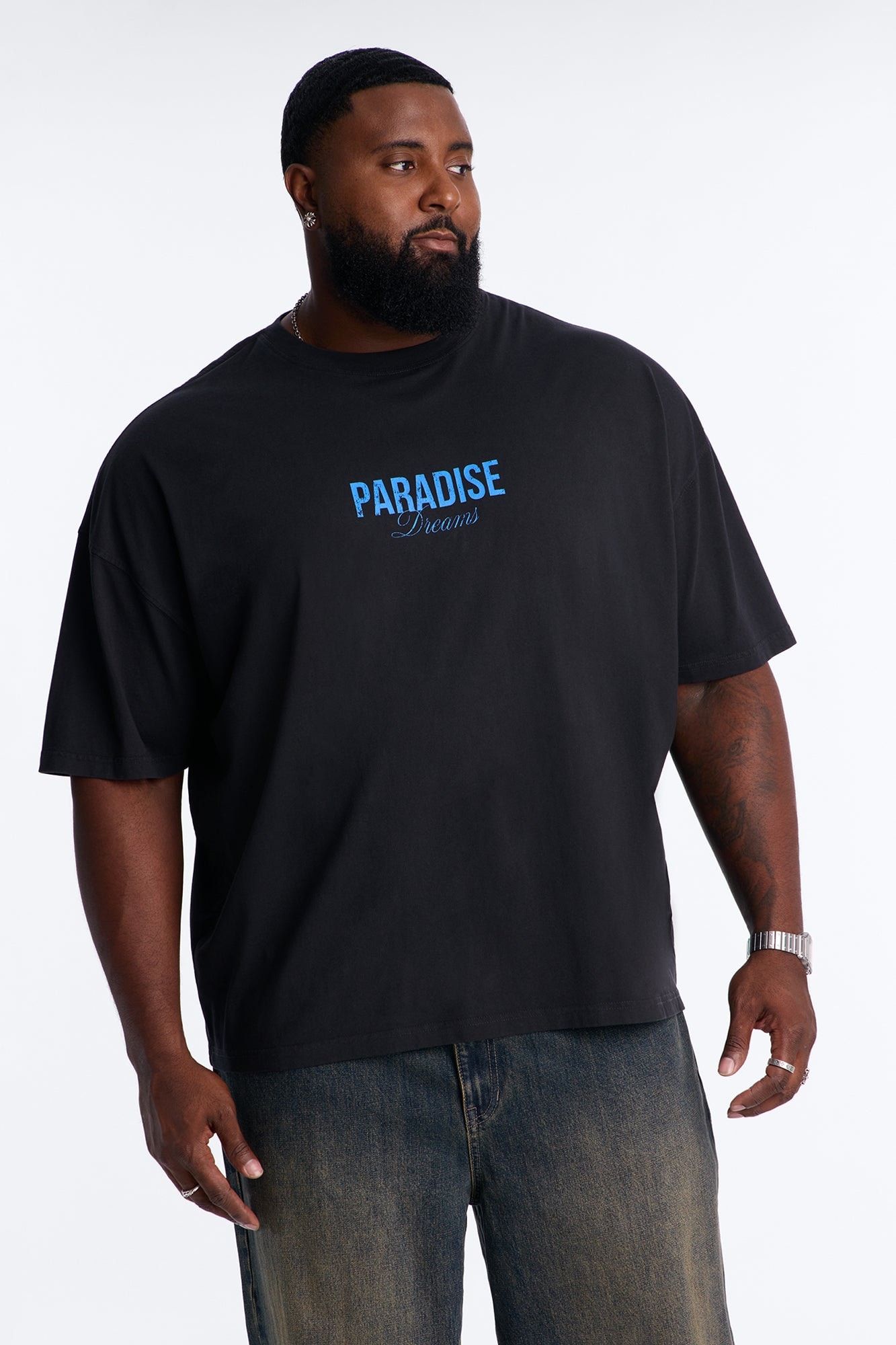 Paradise Angel Vintage Oversized Short Sleeve Tee - Black