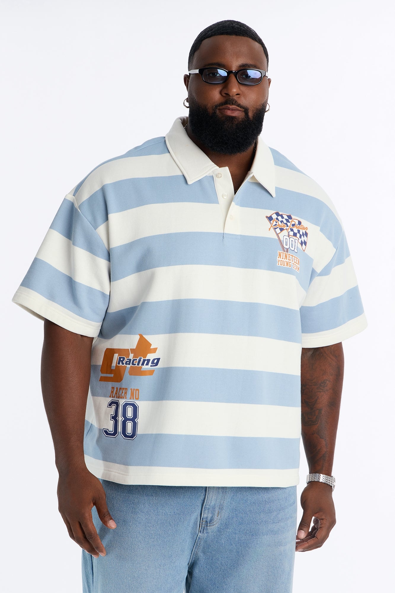 Racer 38 Stripe Fleece Polo - Blue/combo image 1