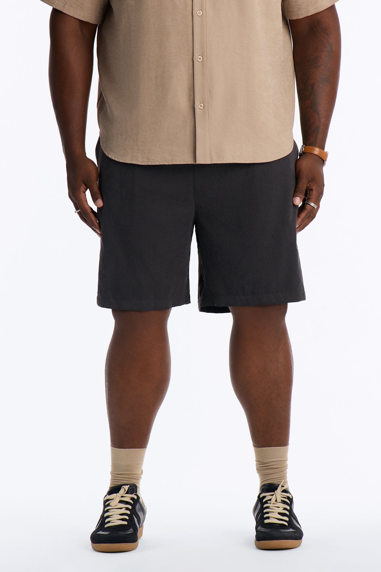 Neo Faux Suede Relaxed Trouser Short - Black image 1