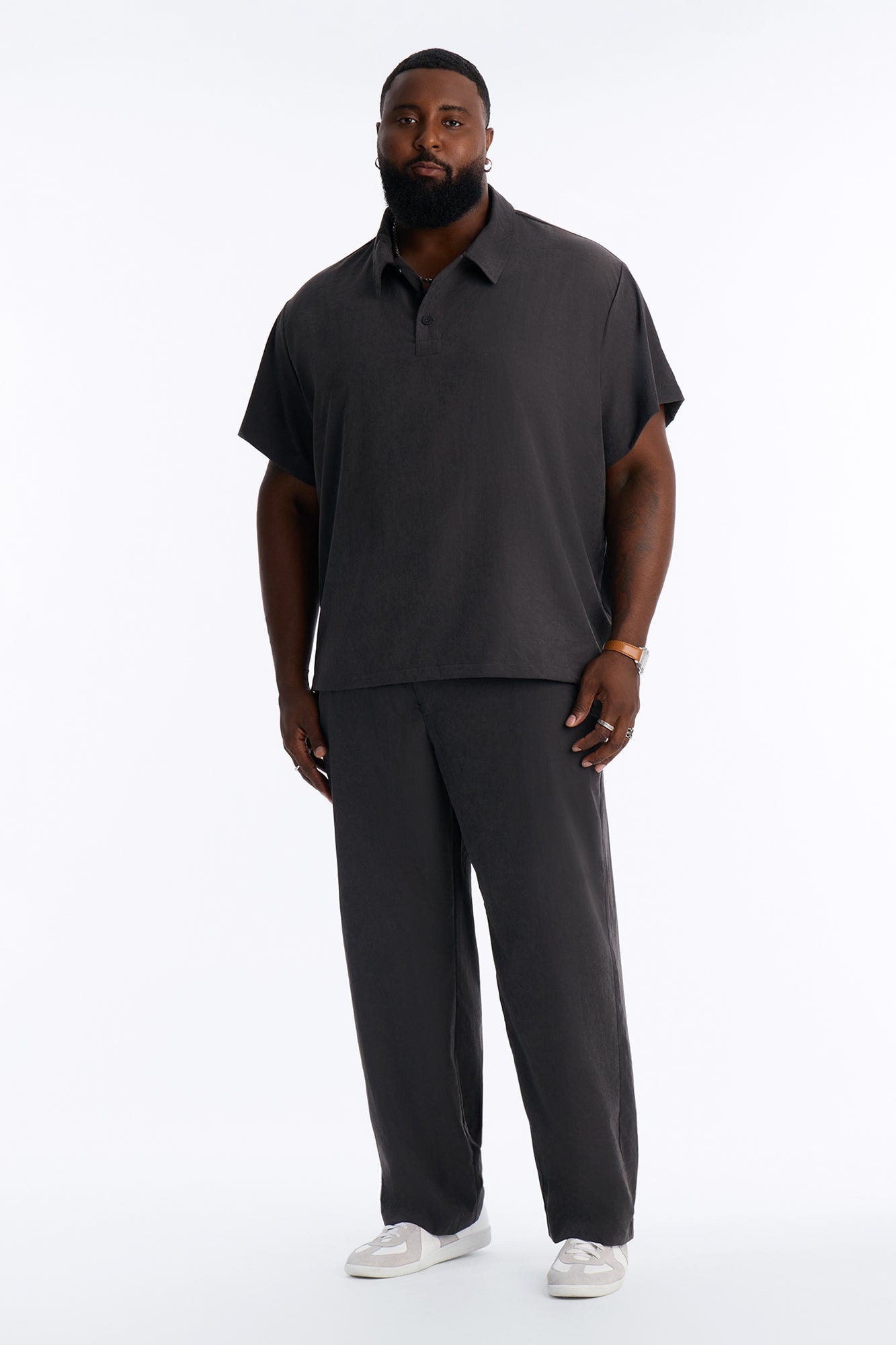Neo Faux Suede Straight Leg Trouser - Black image 1
