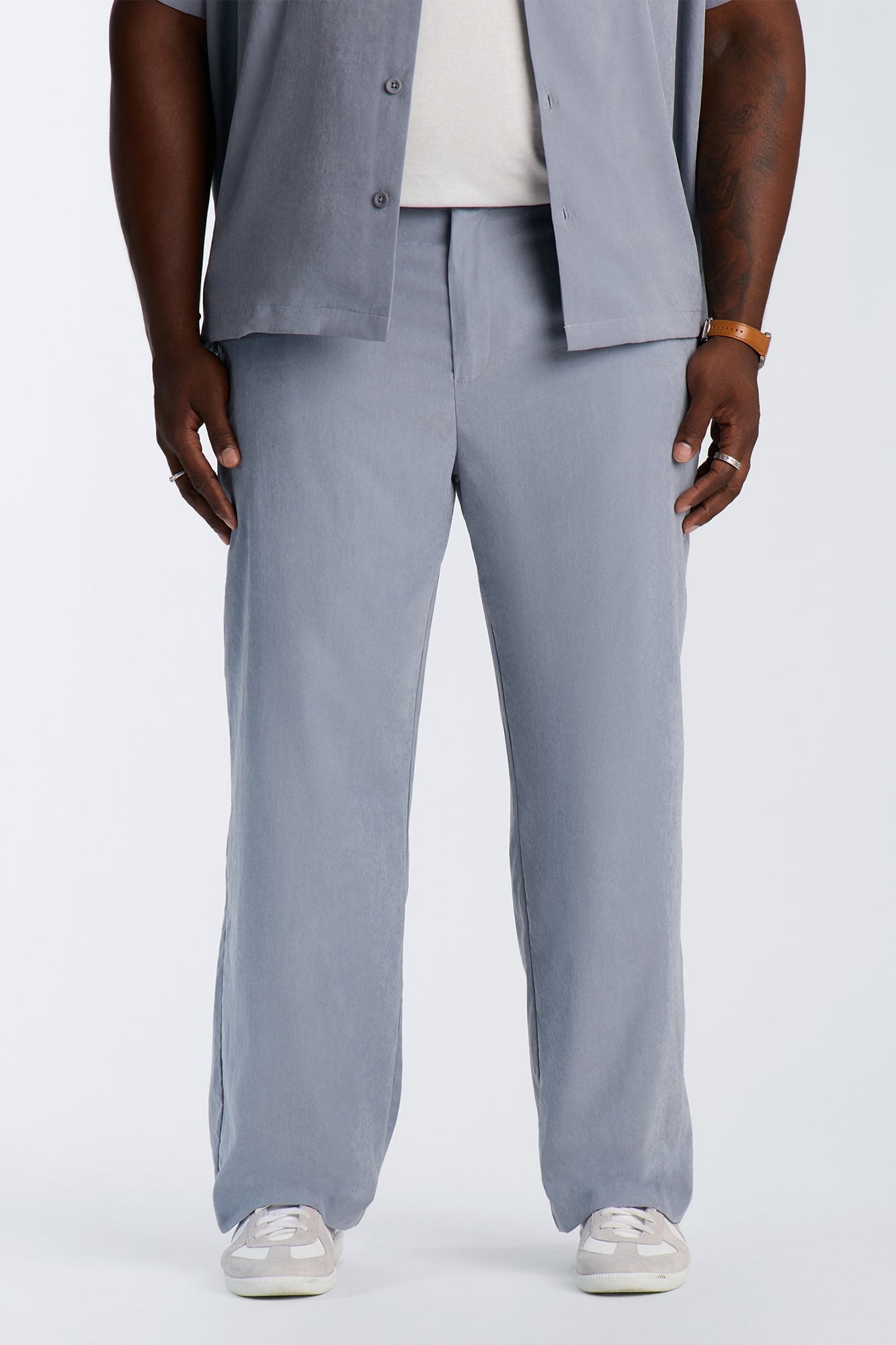 Neo Faux Suede Straight Leg Trouser - Slate Blue alternate