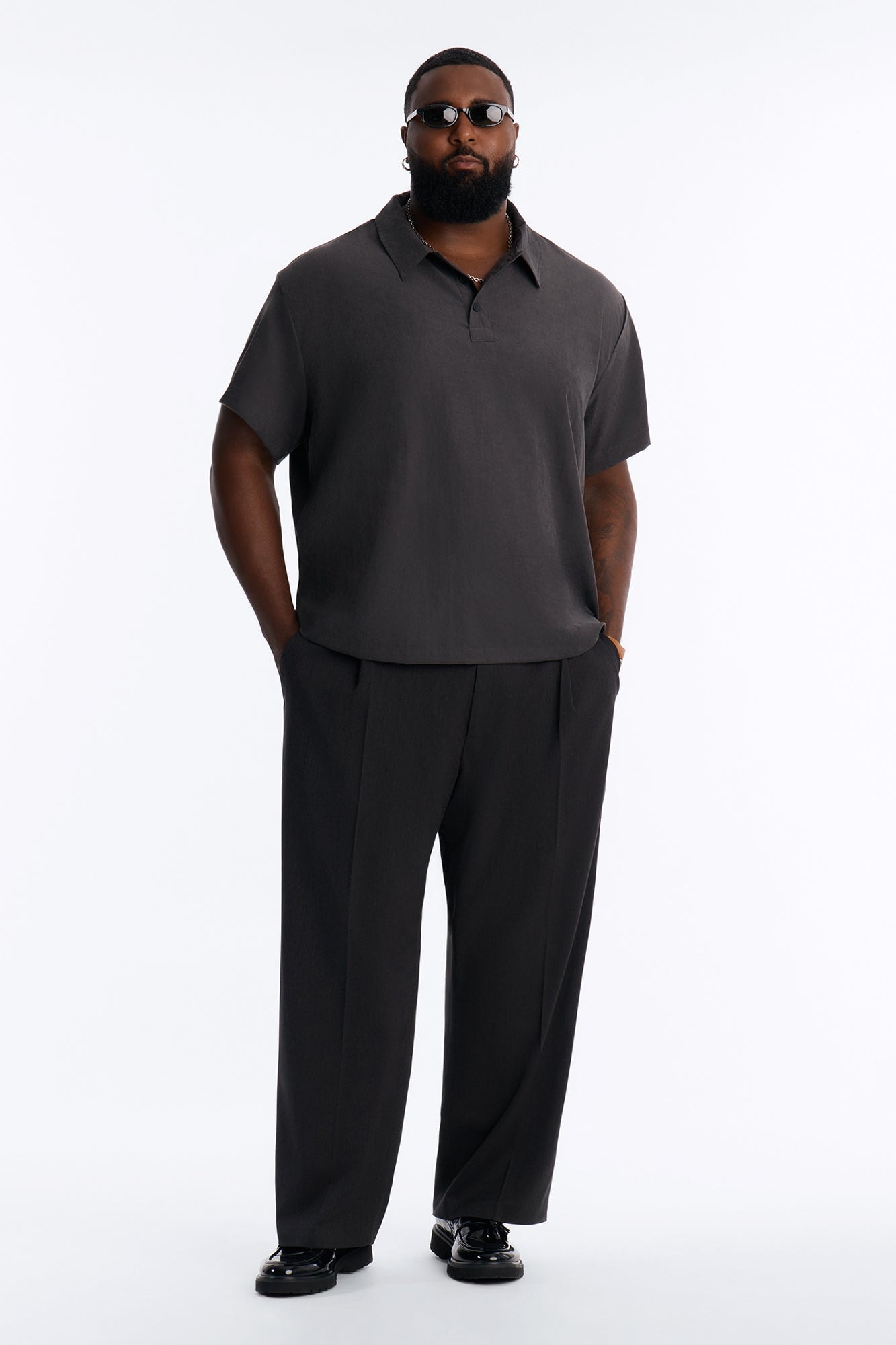 Neo Faux Suede Short Sleeve Polo - Black alternate