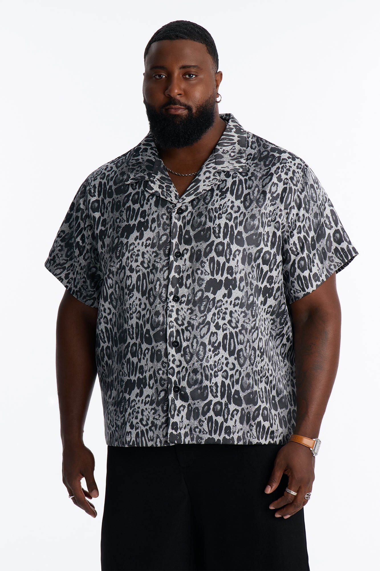 Night Prowl Relaxed Cuban Collar Shirt - Grey/combo image 1