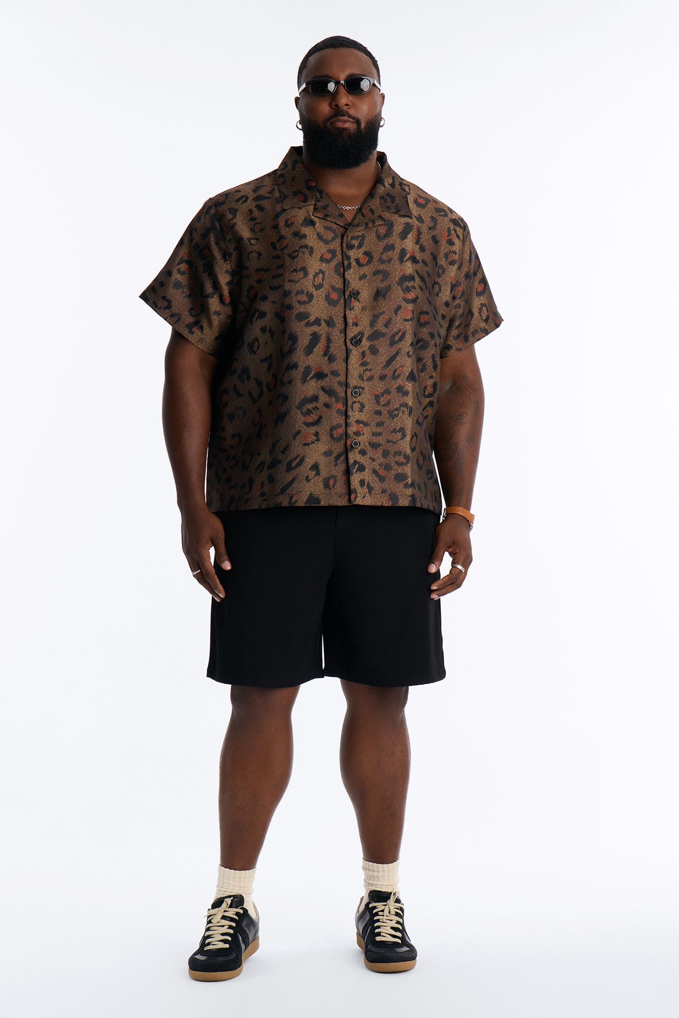 Dune Leopard Cuban Collar Button Up Shirt - Brown/combo alternate