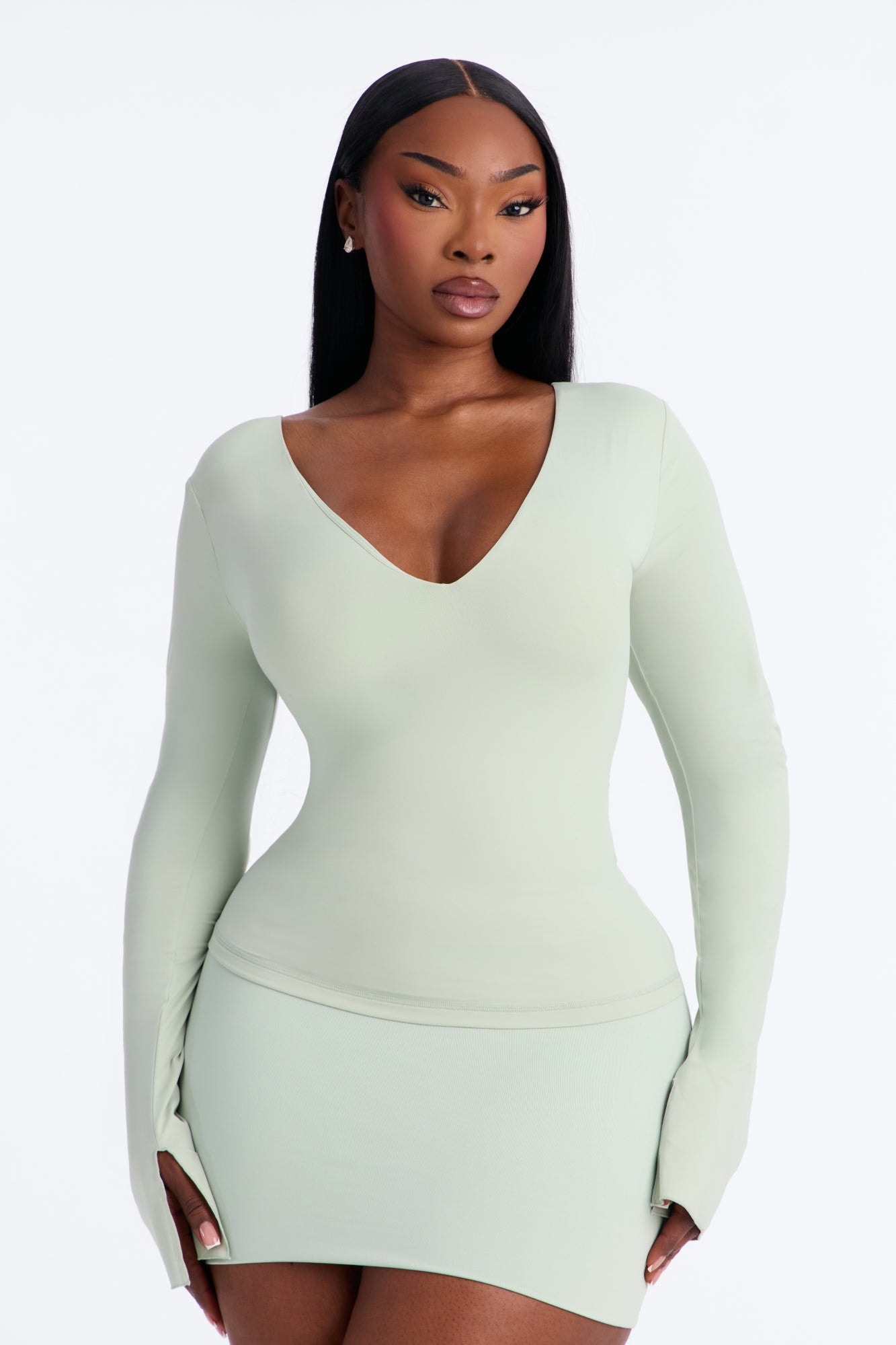 Second Skin Deep U Neck Long Sleeve Top - Mint image 1