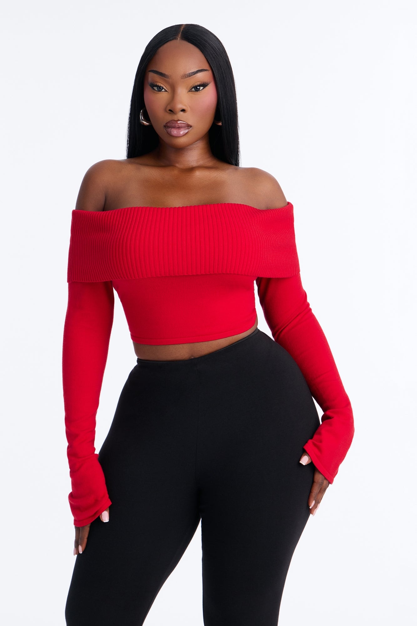 Polly Off Shoulder Sweater - Red image 1