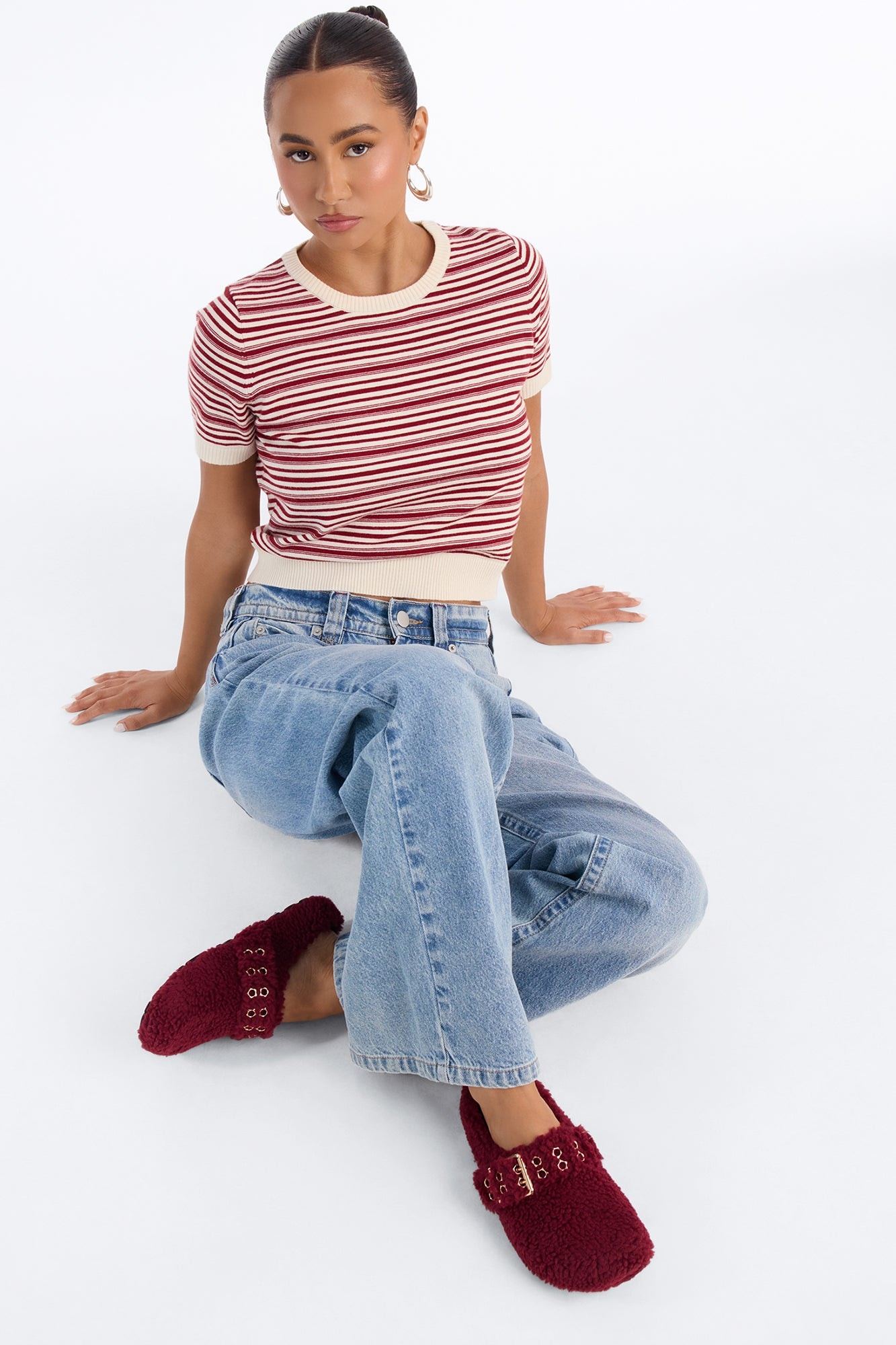 Collie Buckle Sherpa Flats - Red image 1