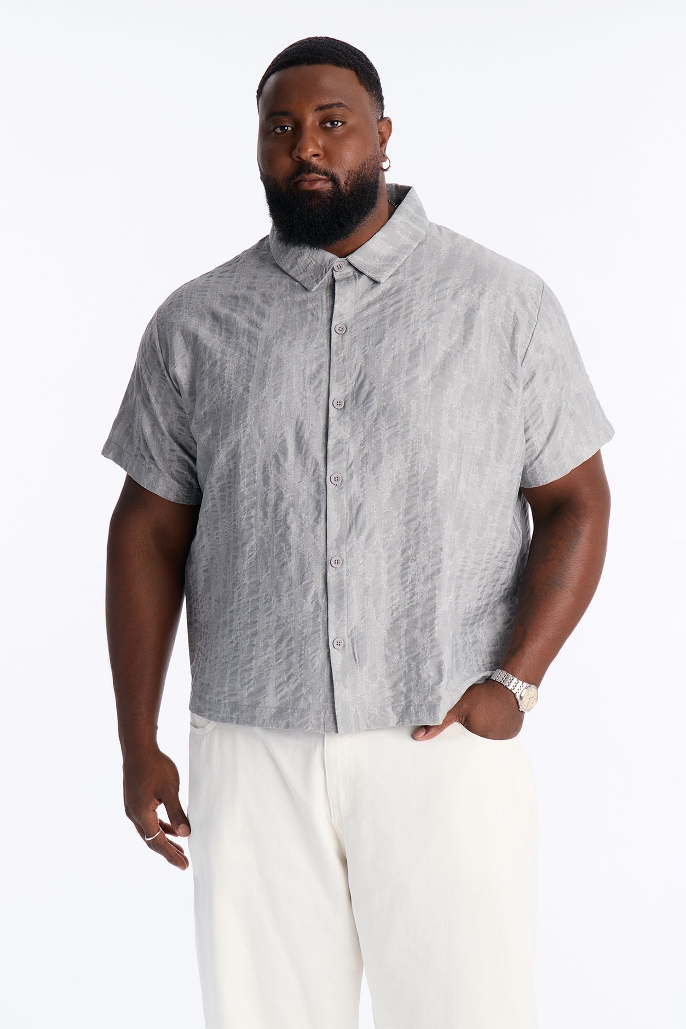 Savanna Textured Button Up Shirt - SlateBlue image 1