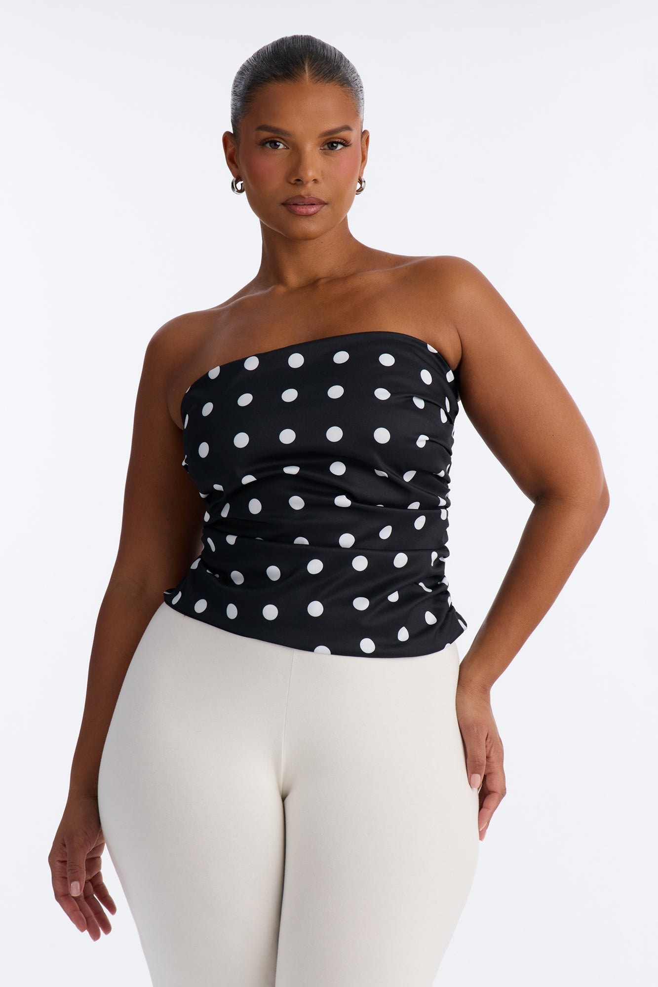 Dots Before Drama Smocked Tube Top - Black/White image 1