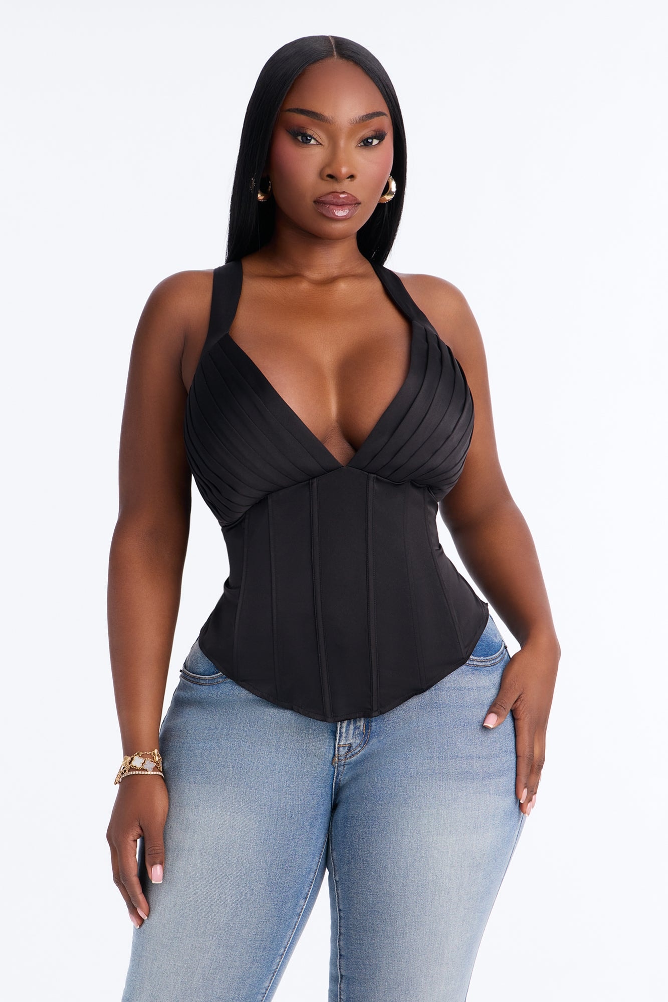 Envy Me Lace Up Satin Corset - Black image 1