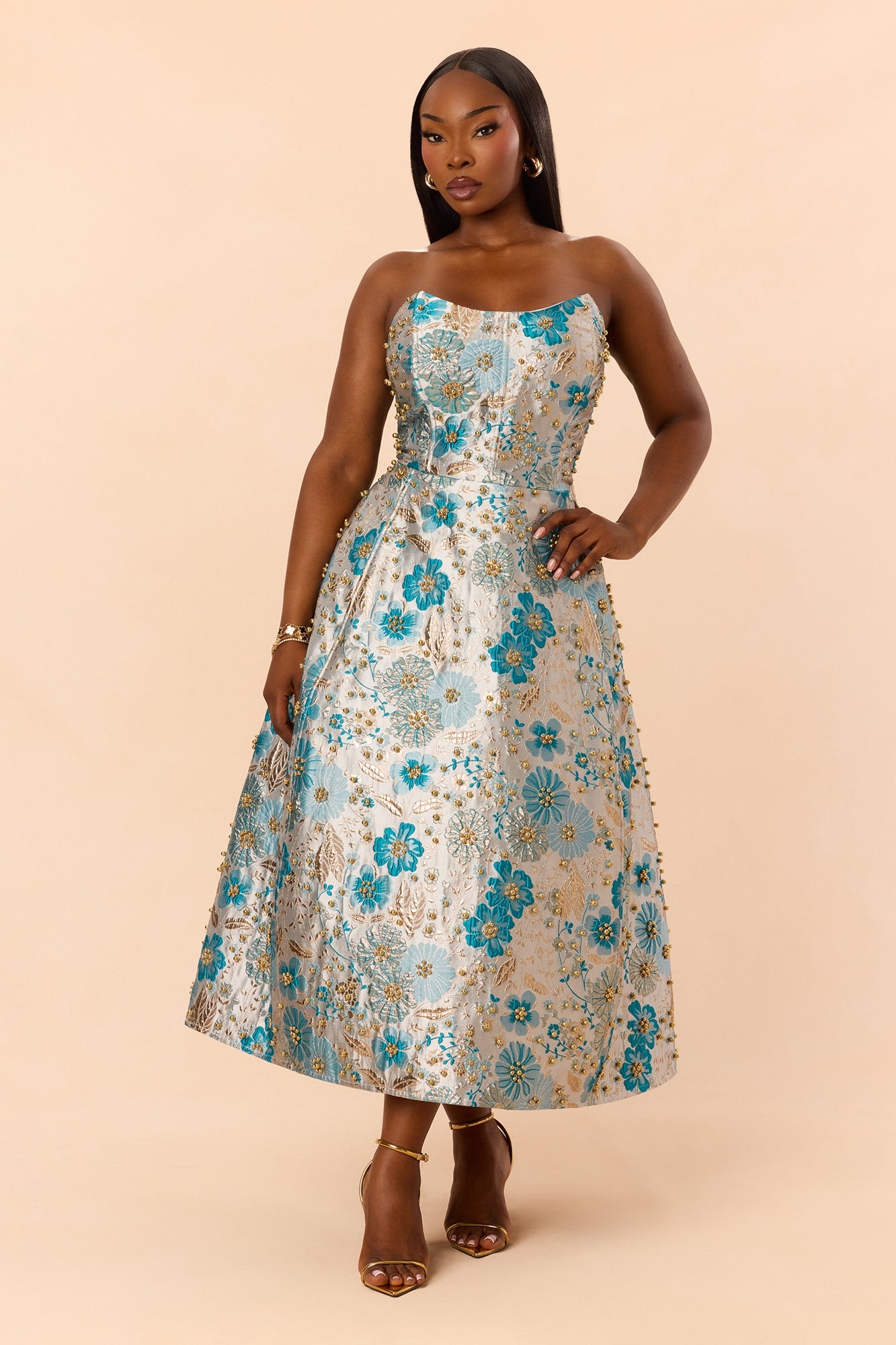 Honey Kiss Jacquard Midi Dress - Teal/combo image 1