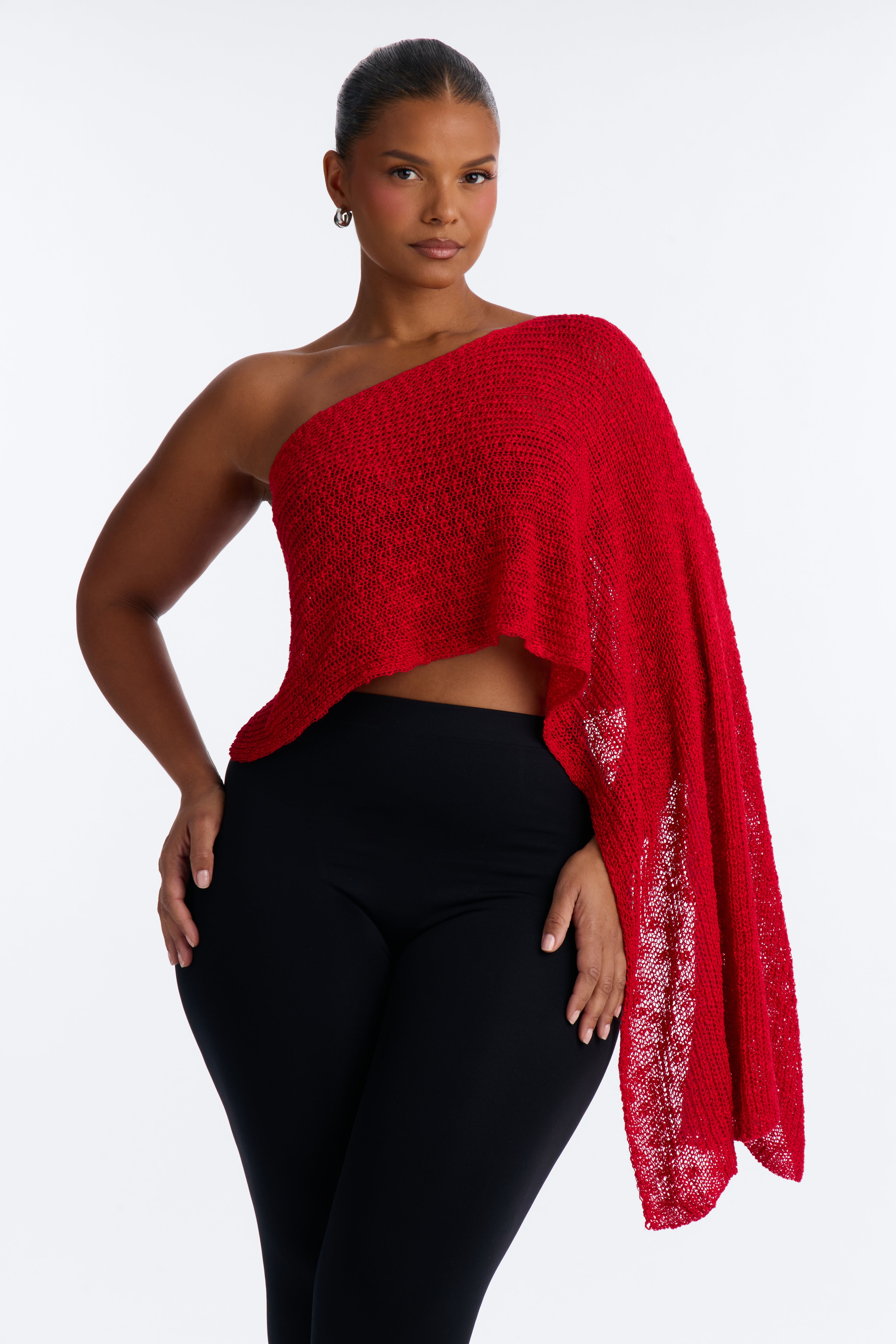 Mykonos NIghts Off Shoulder Sweater Top - Red image 1