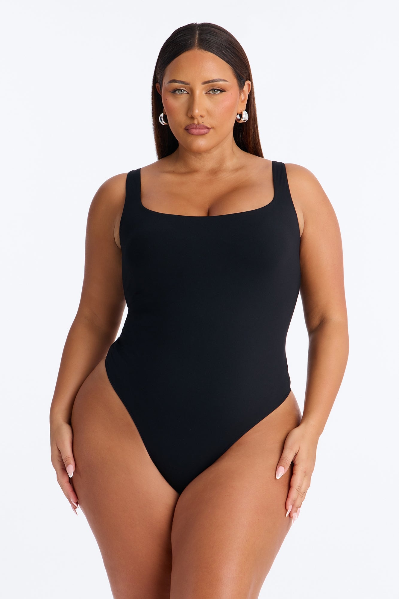 Second Skin Double Lined Square Neck Tank Bodysuit - Black image 1