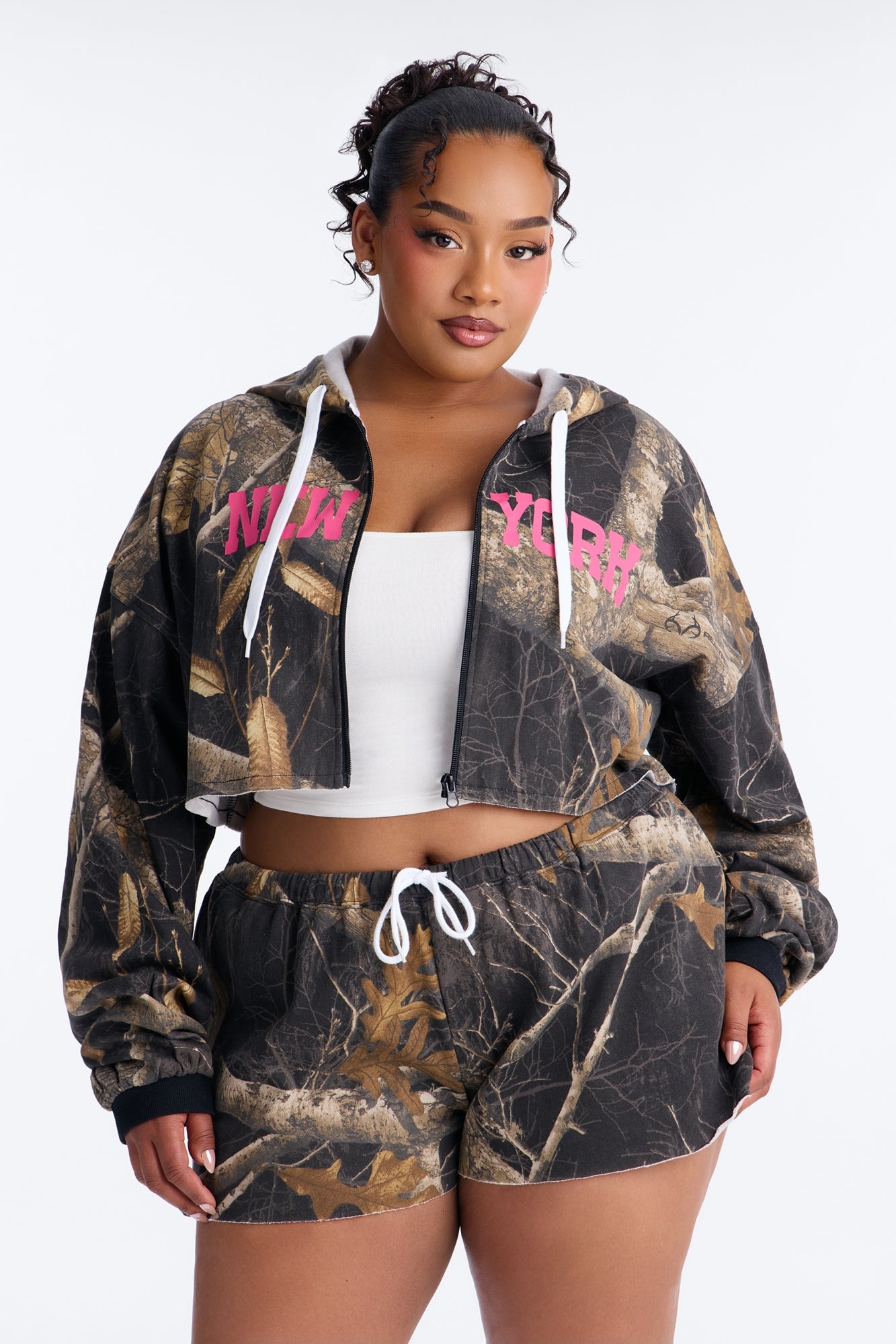 Realtree New York Cropped Zip Up Sweatshirt - Black/combo image 1