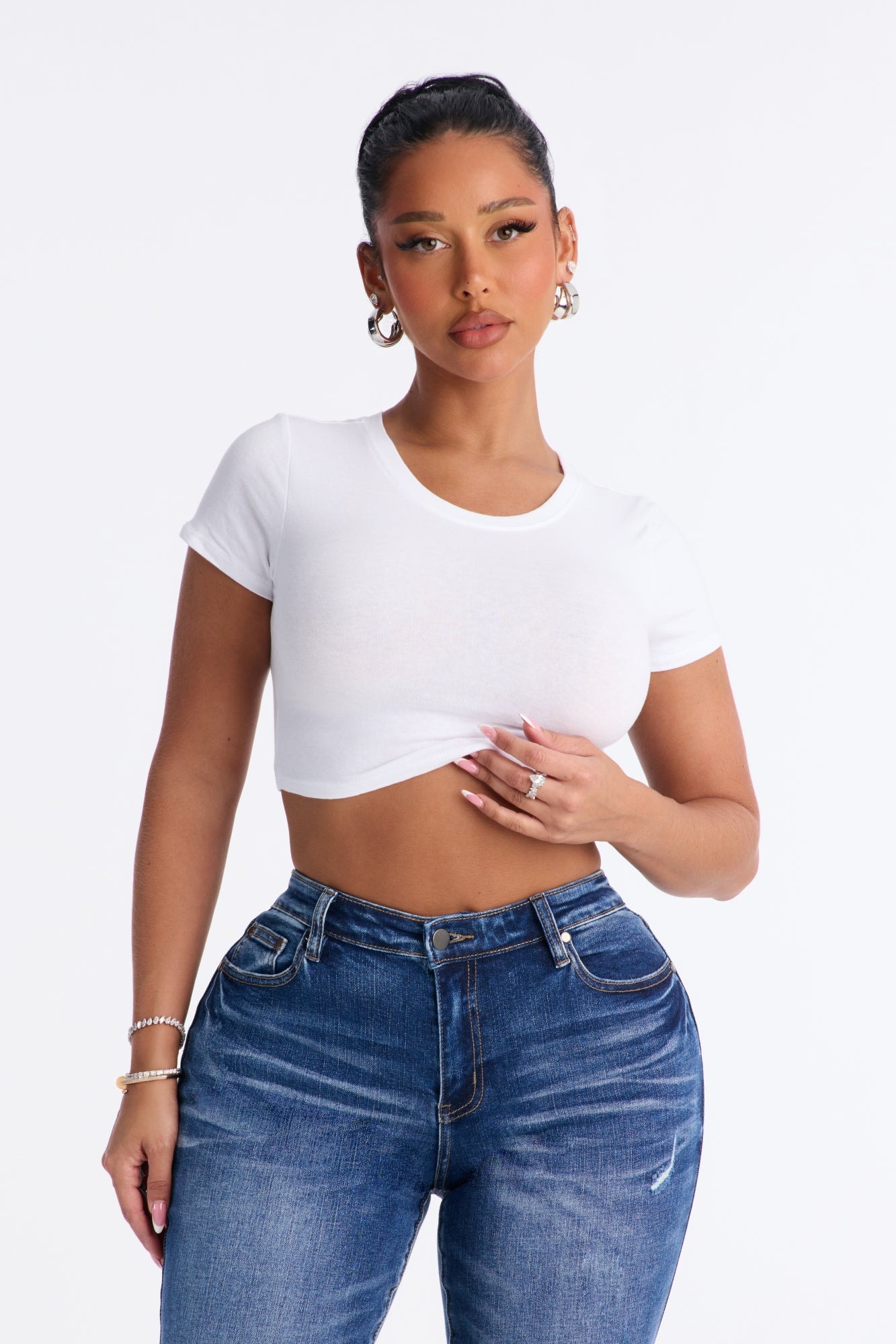 Janice Super Cropped Crew Neck Baby Tee - White image 1