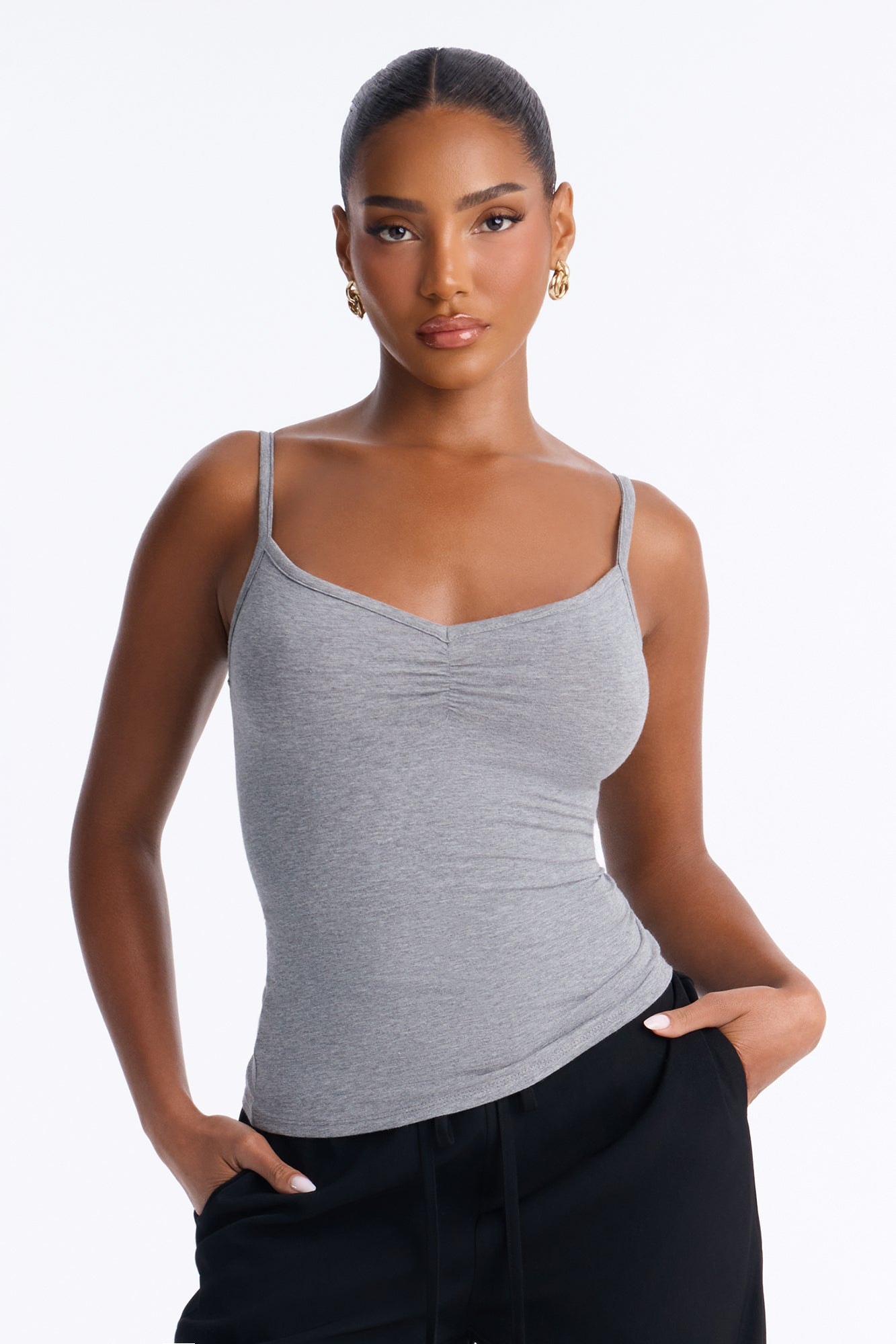 Allie Ruched Bust Cami Tank Top - Dark Grey image 1
