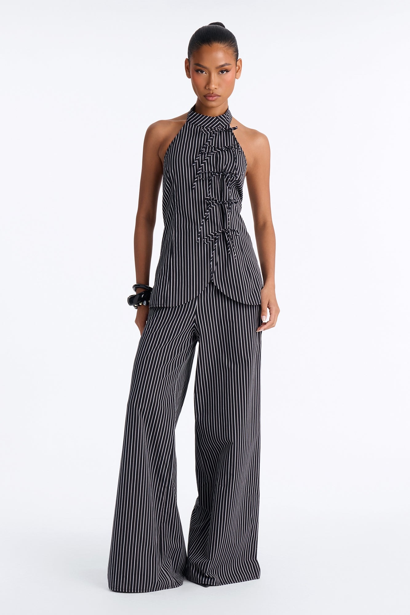 Mariyah Striped Tie Front Pant Set - Black/White image 1