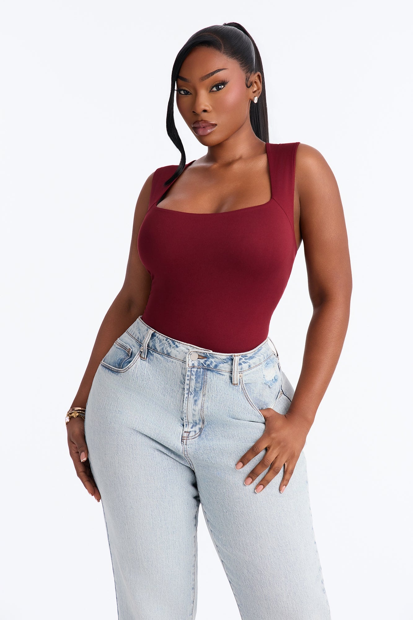 Serena Square Neck Bodysuit - Burgundy alternate