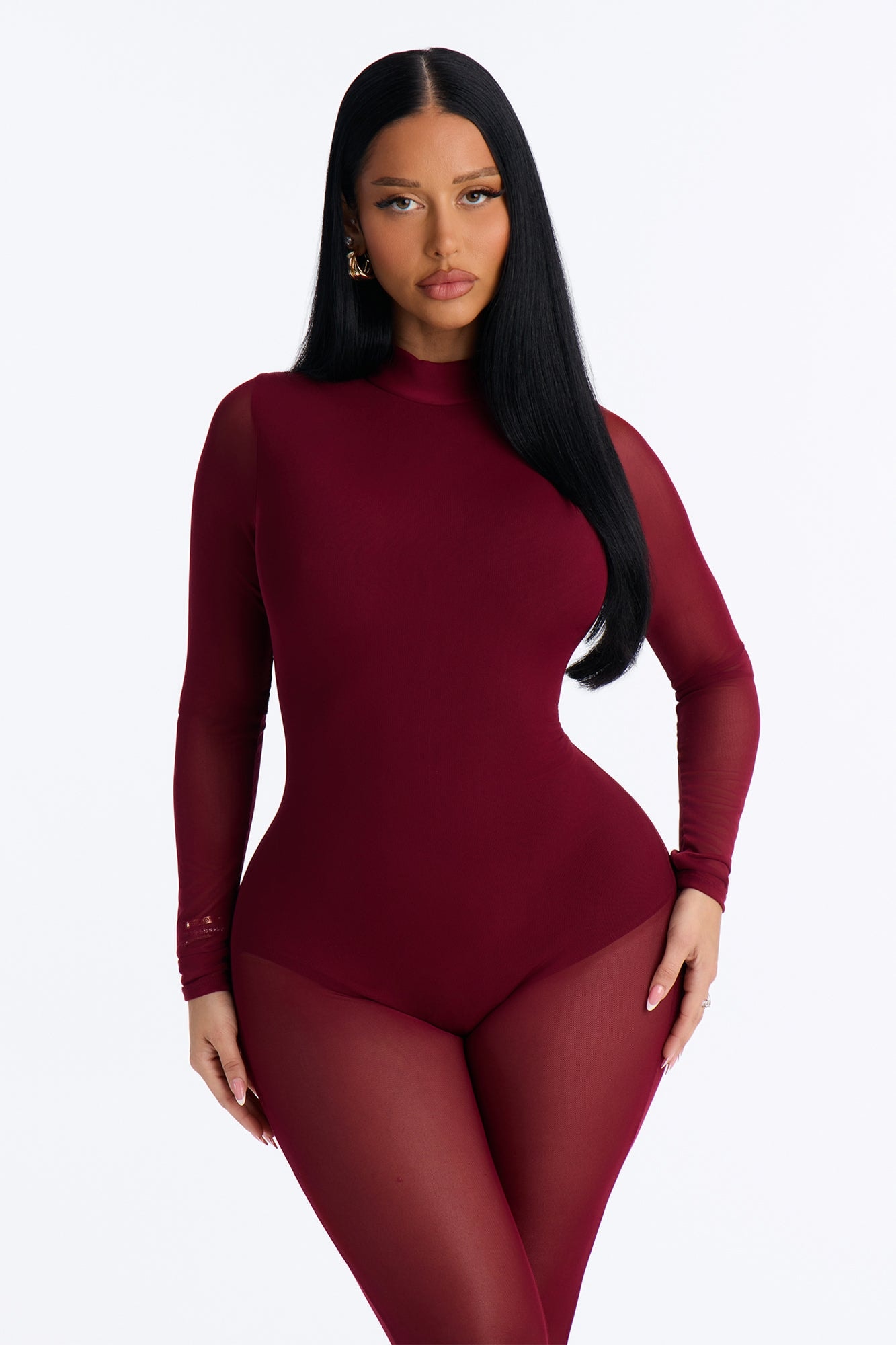 Smooth Moves Mesh Skinny Leg Jumpsuit - Wine alternate