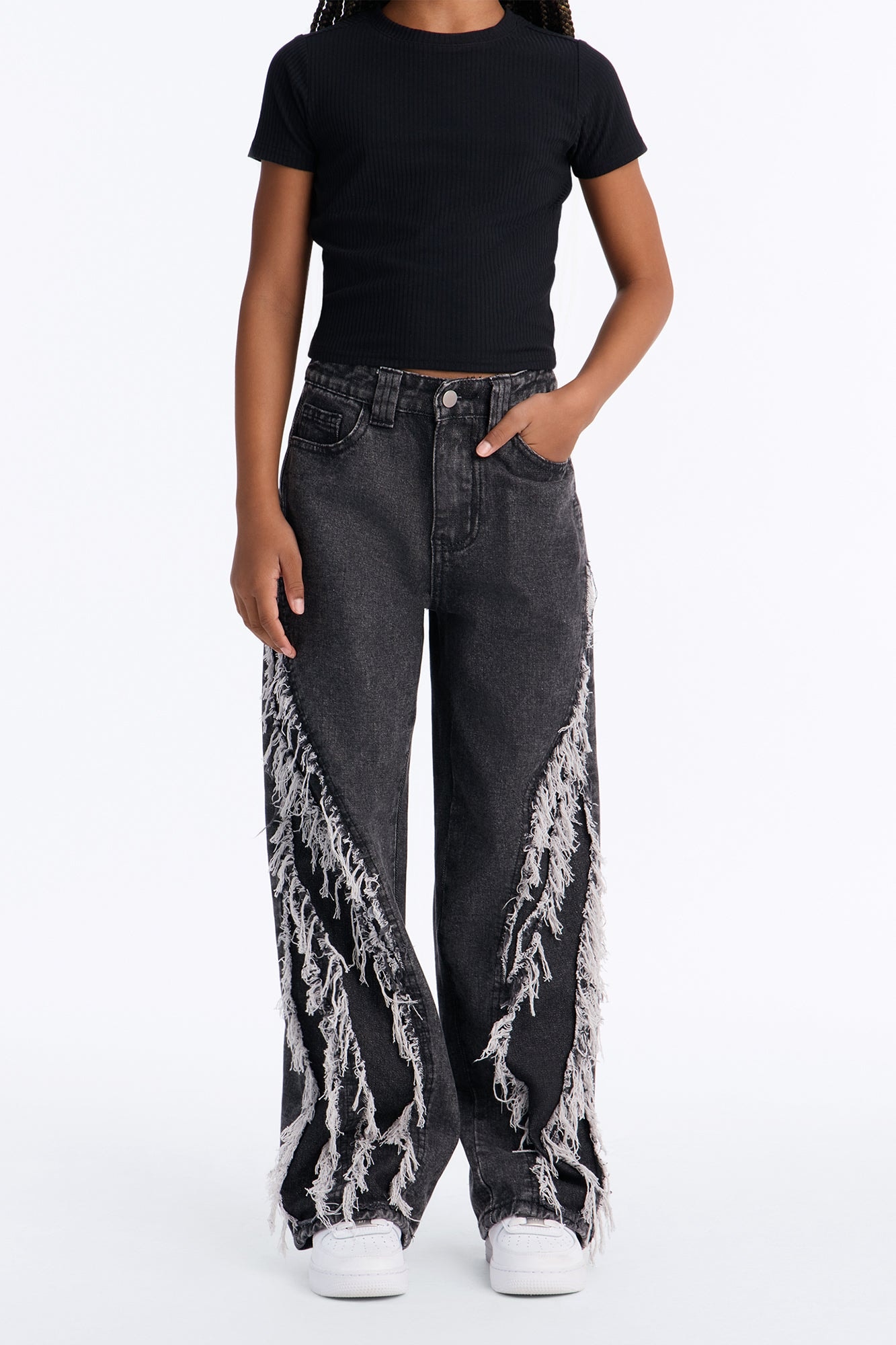 Mini In Control Frayed Wide Leg Jeans - Black image 1