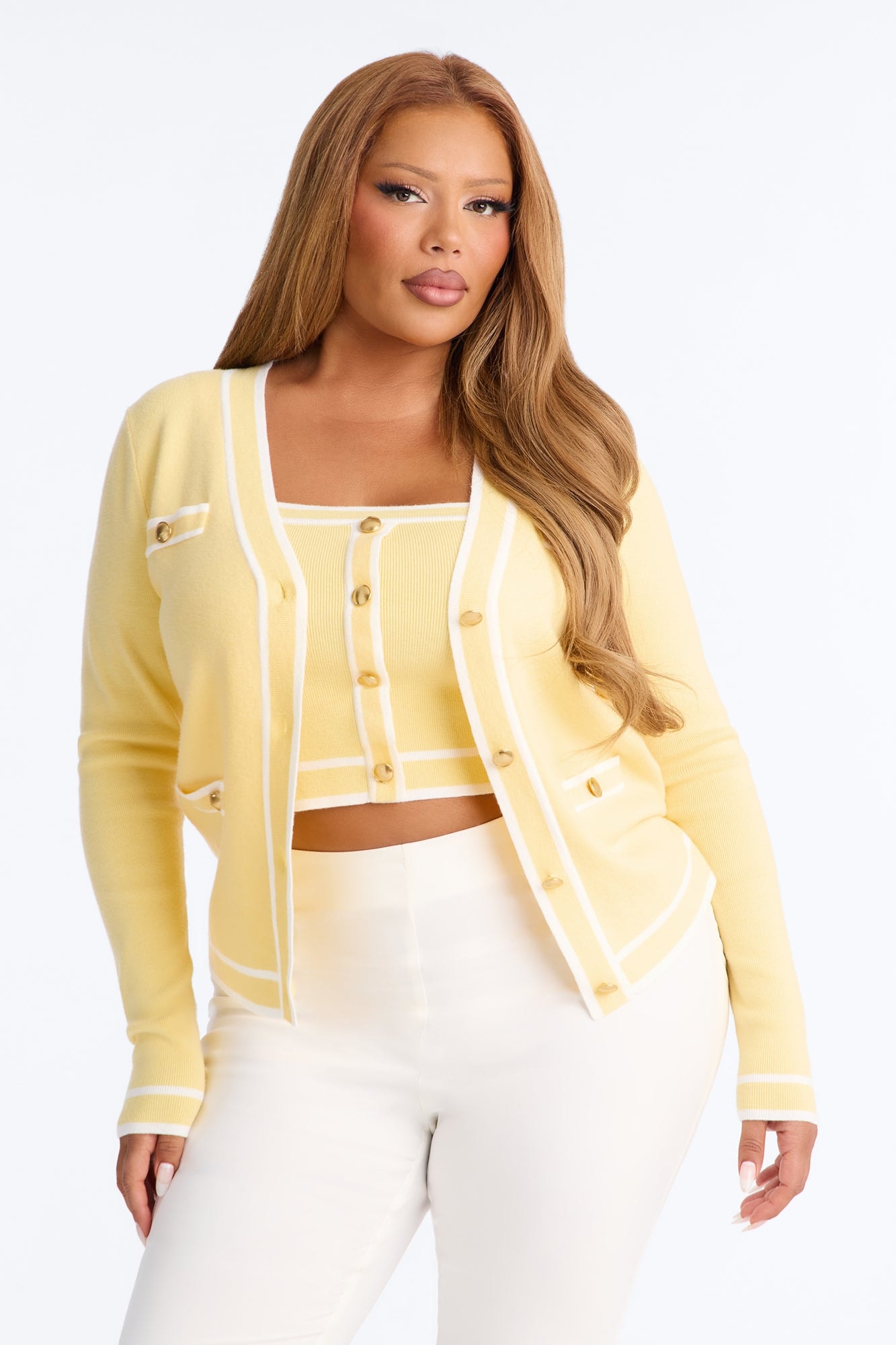 Lunch In Paris 2 Piece Sweater - Yellow/combo image 1