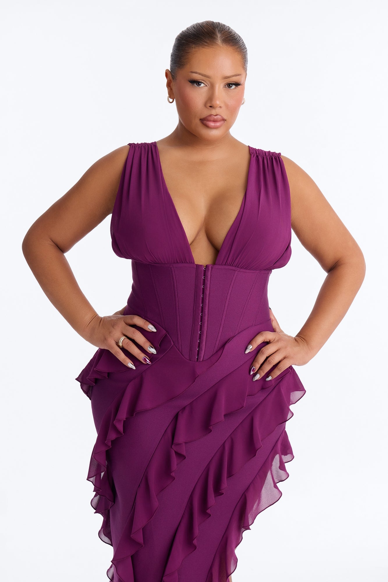 Jocelyn Bandage Ruffle Midi Dress - Plum alternate