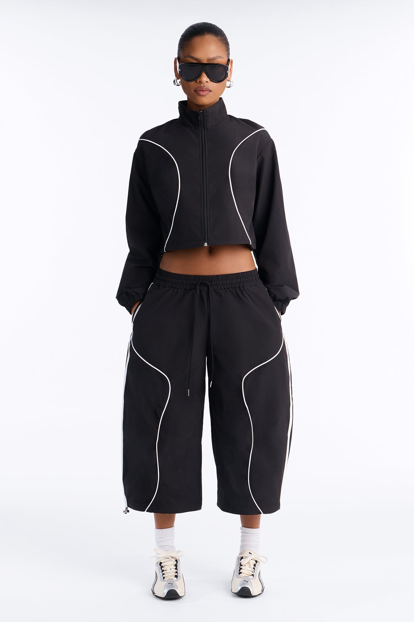 Gina Windbreaker Track Short Set - Black image 1