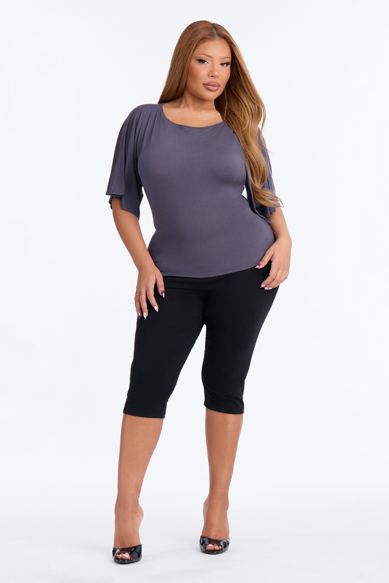 Nicolette Tie Waist Short Sleeve Top - Charcoal alternate