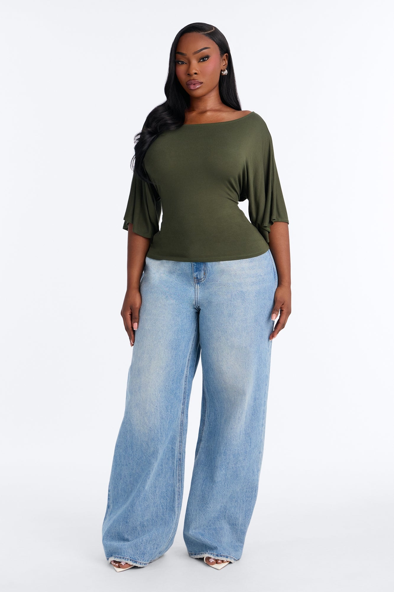Nicolette Tie Waist Short Sleeve Top - Olive alternate