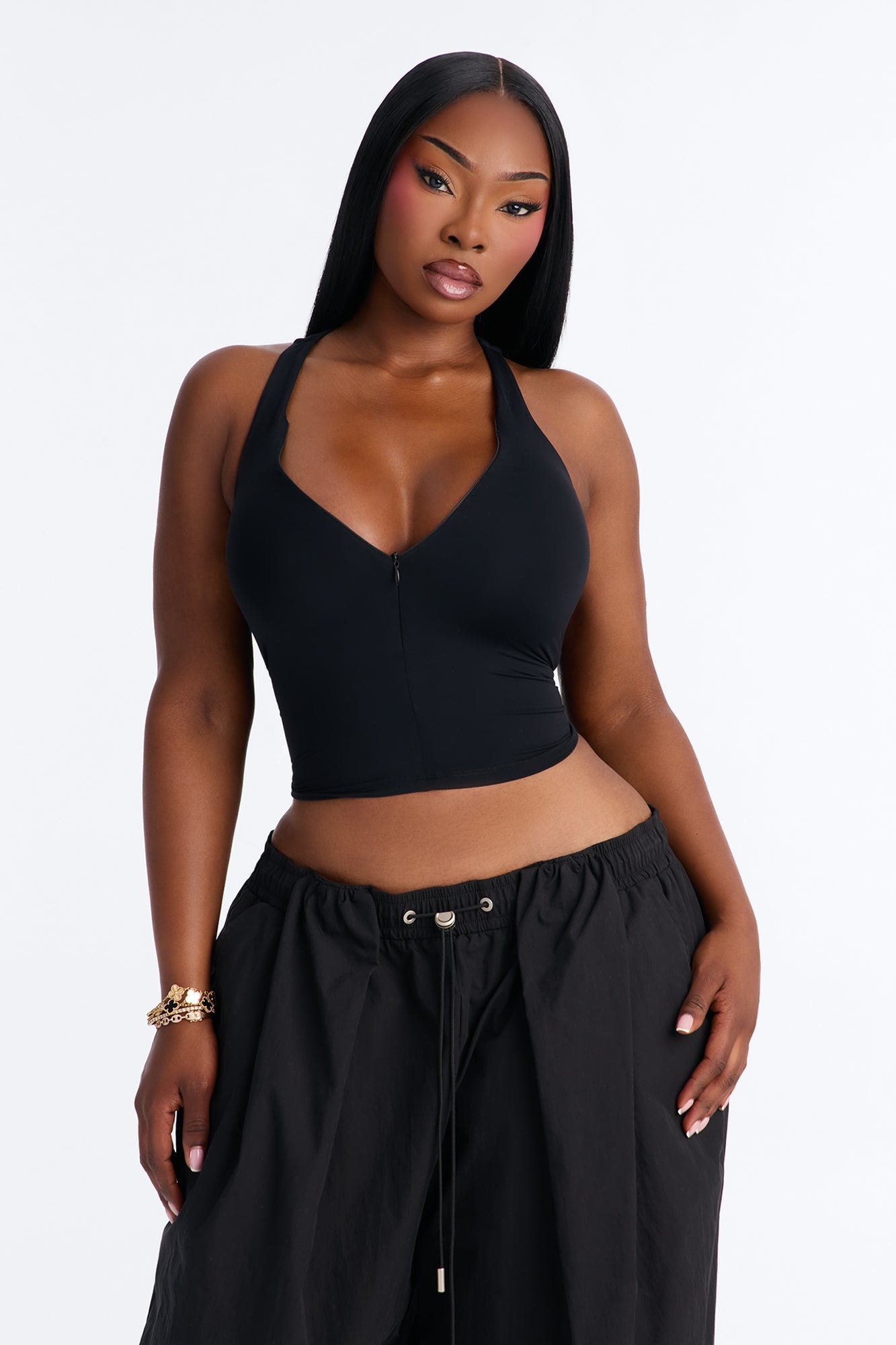 Second Skin Double Lined Front Zip Sleeveless Top - Black image 1