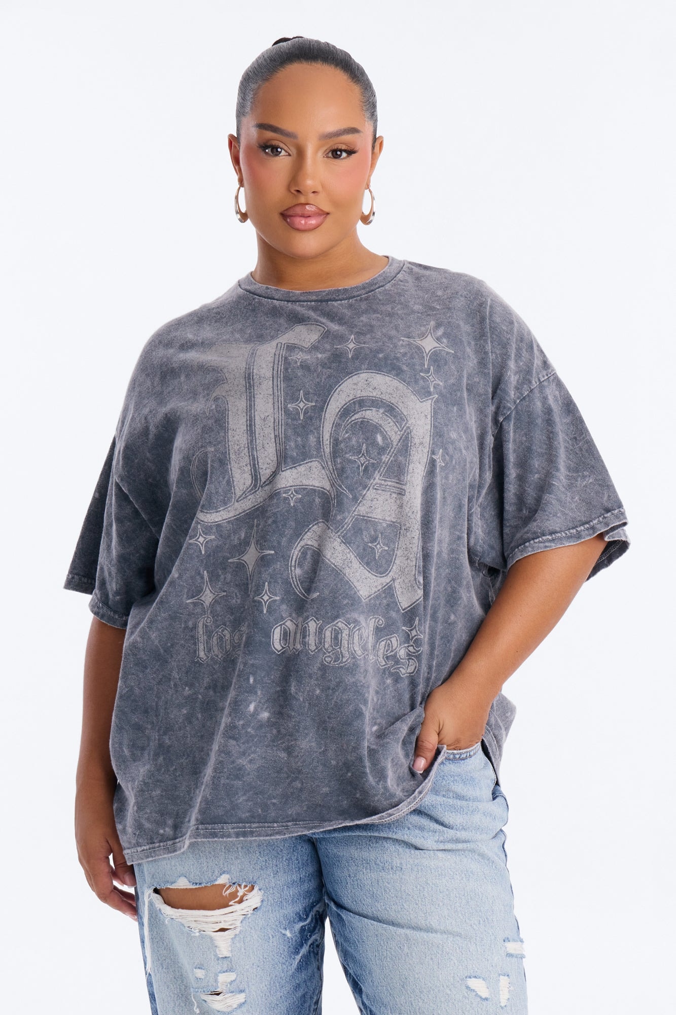 LA Sparkle Oversized Washed Tee - Charcoal image 1
