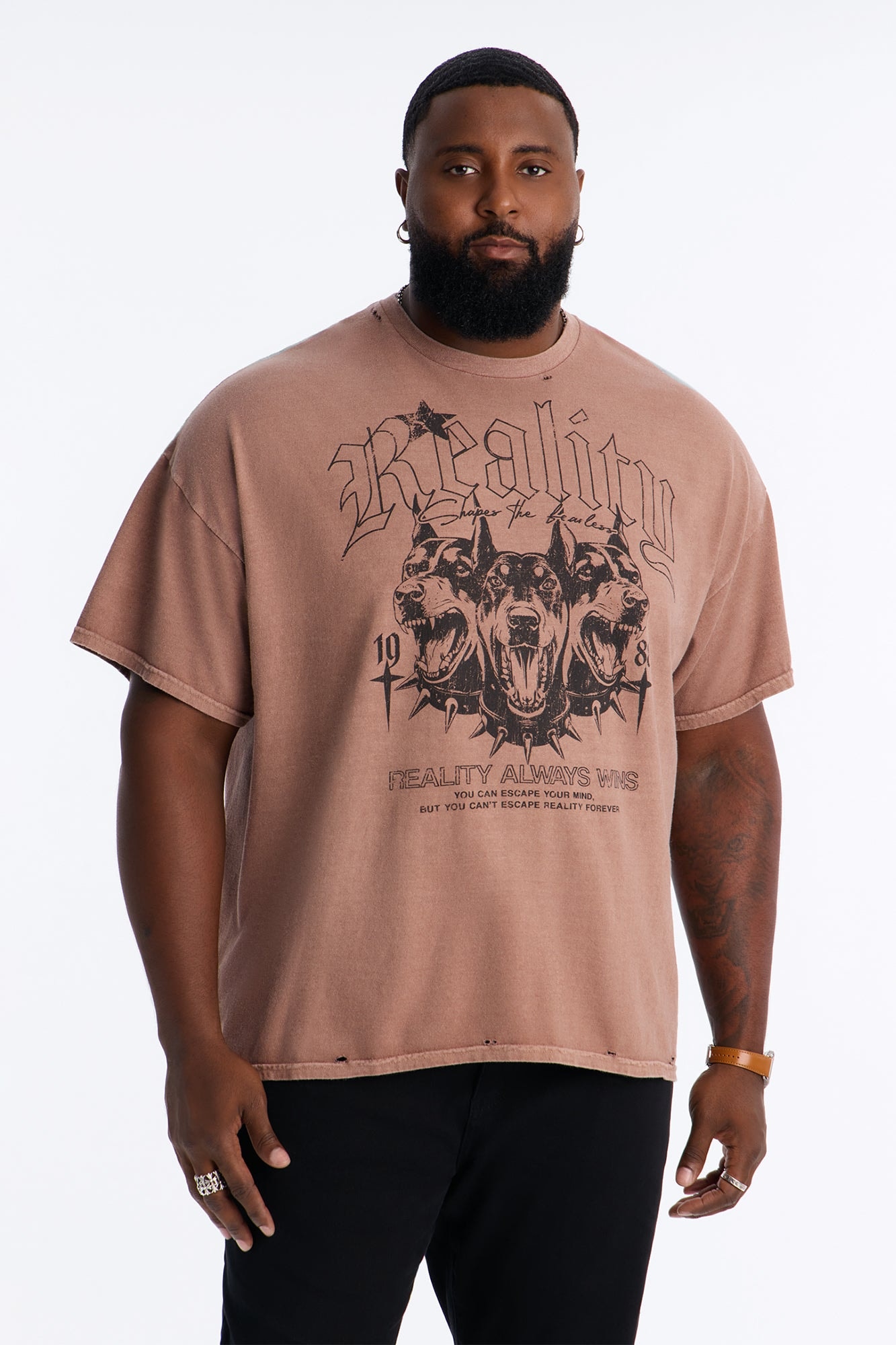 Reality Always Wins Vintage Oversized Short Sleeve Tee - Brown