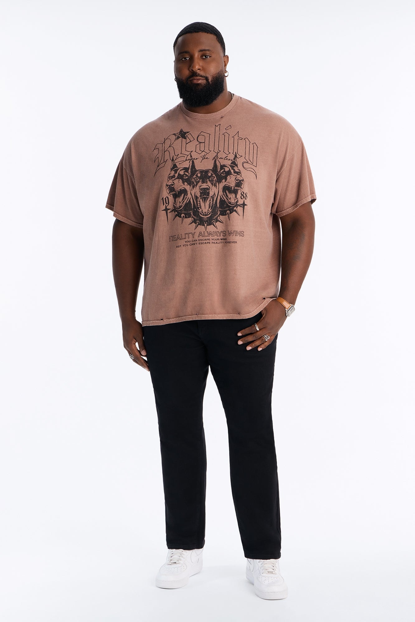 Reality Always Wins Vintage Oversized Short Sleeve Tee - Brown alternate