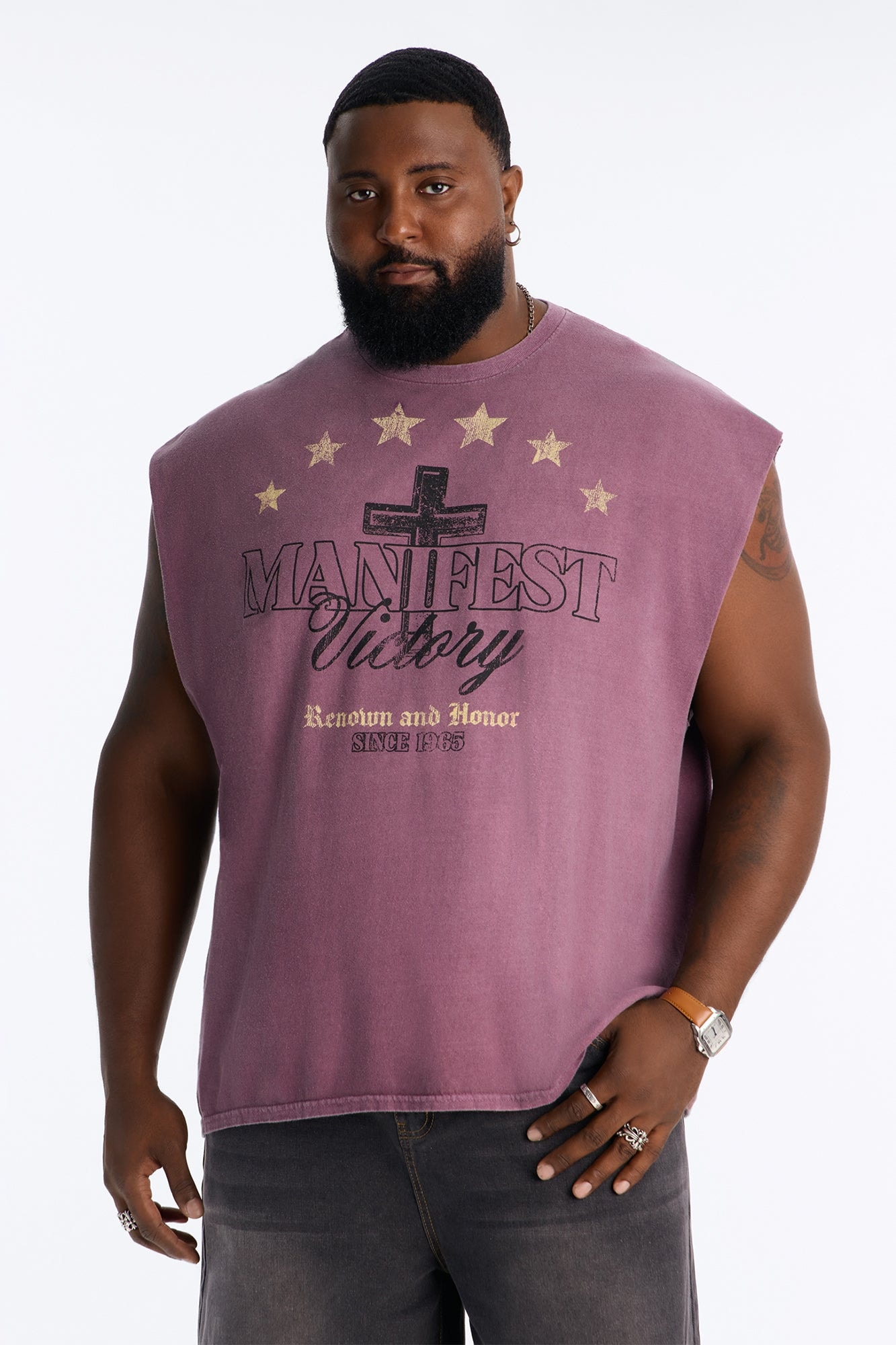 Manifest Victory Vintage Oversized Muscle Tank - Purple
