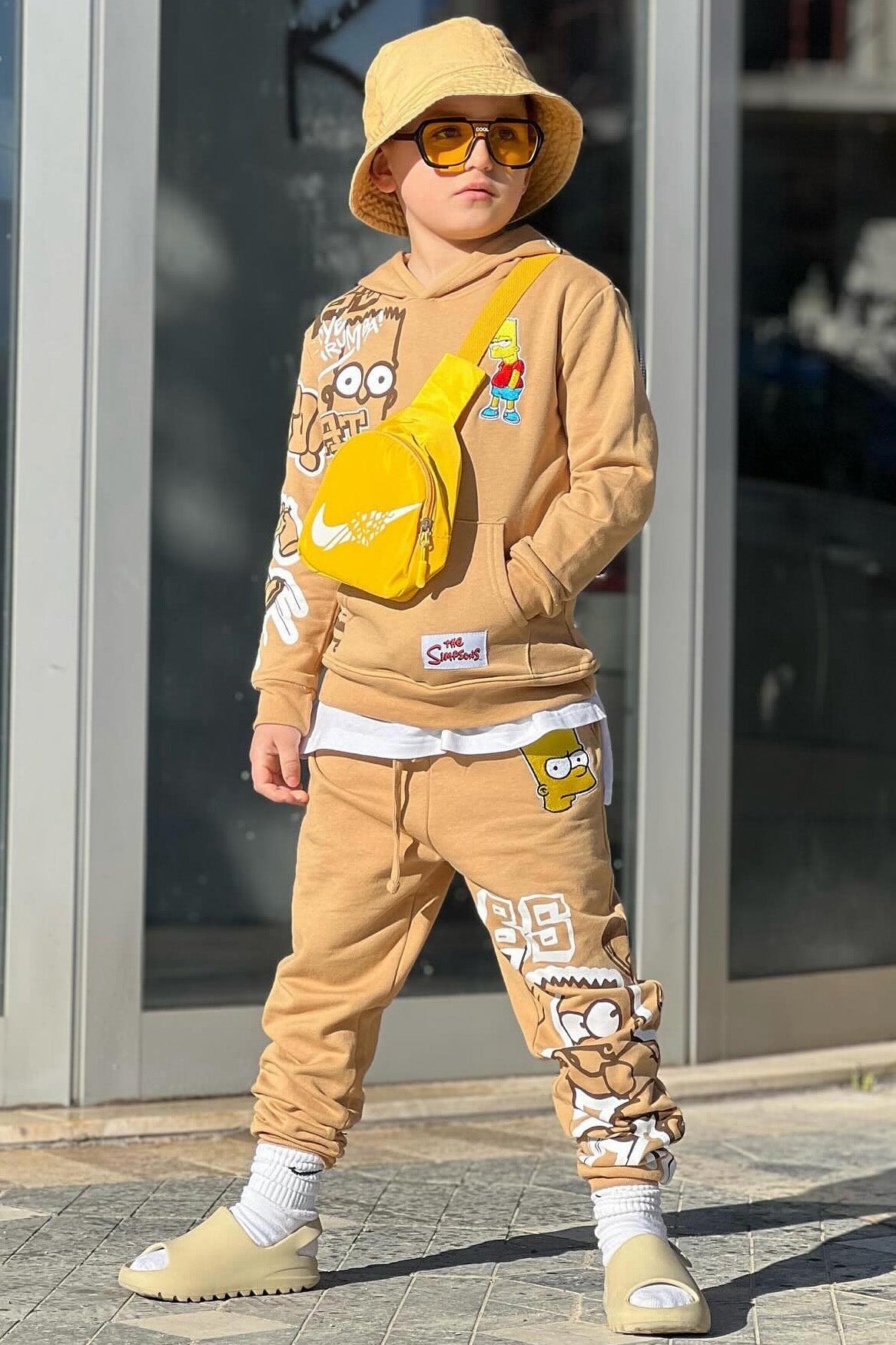 Mini Bart Graffiti Embroidered Fleece Jogger Set - Brown image 1