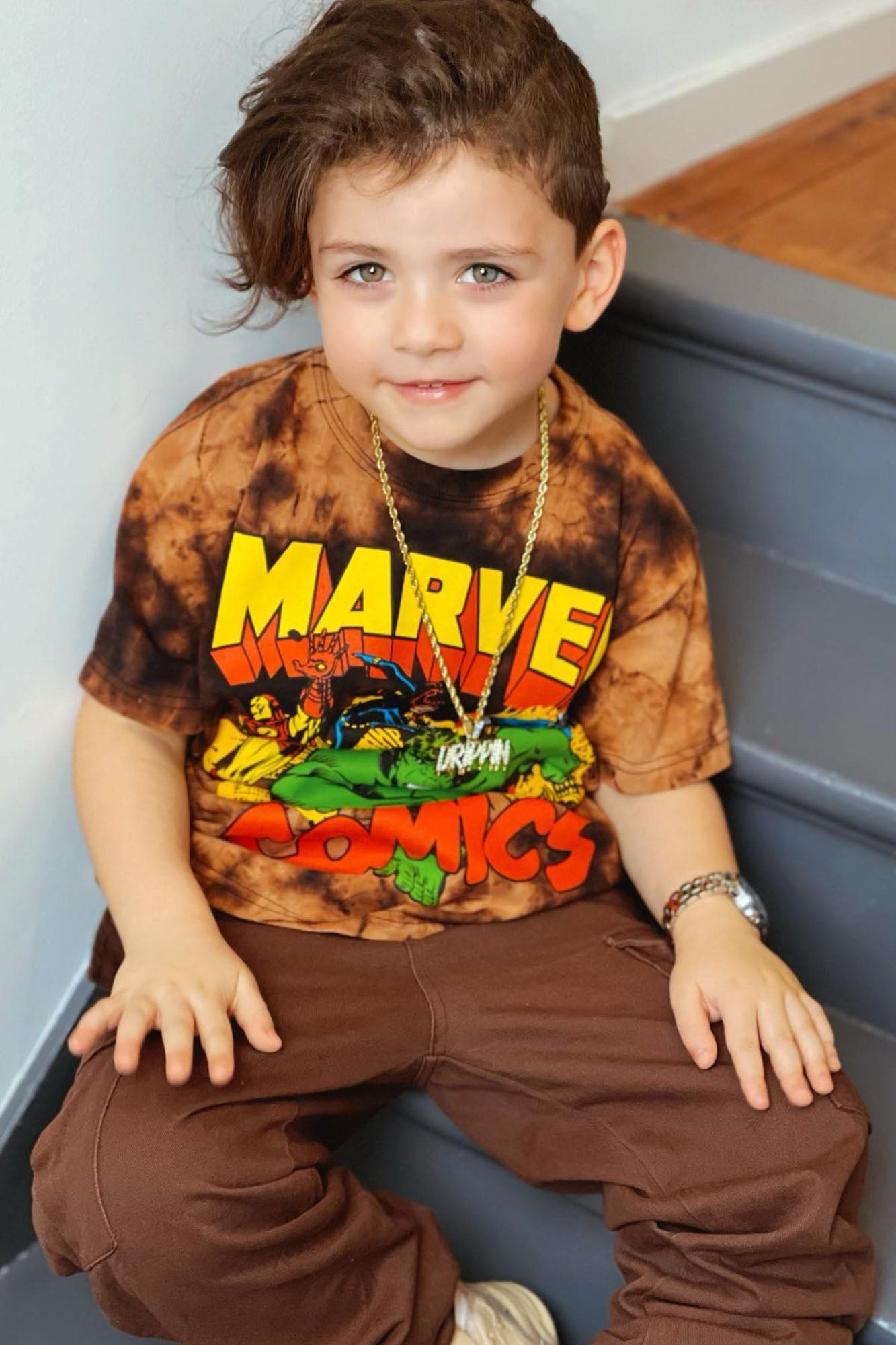 Mini Marvel Comics Tie Dye Tee - Black/Brown image 1