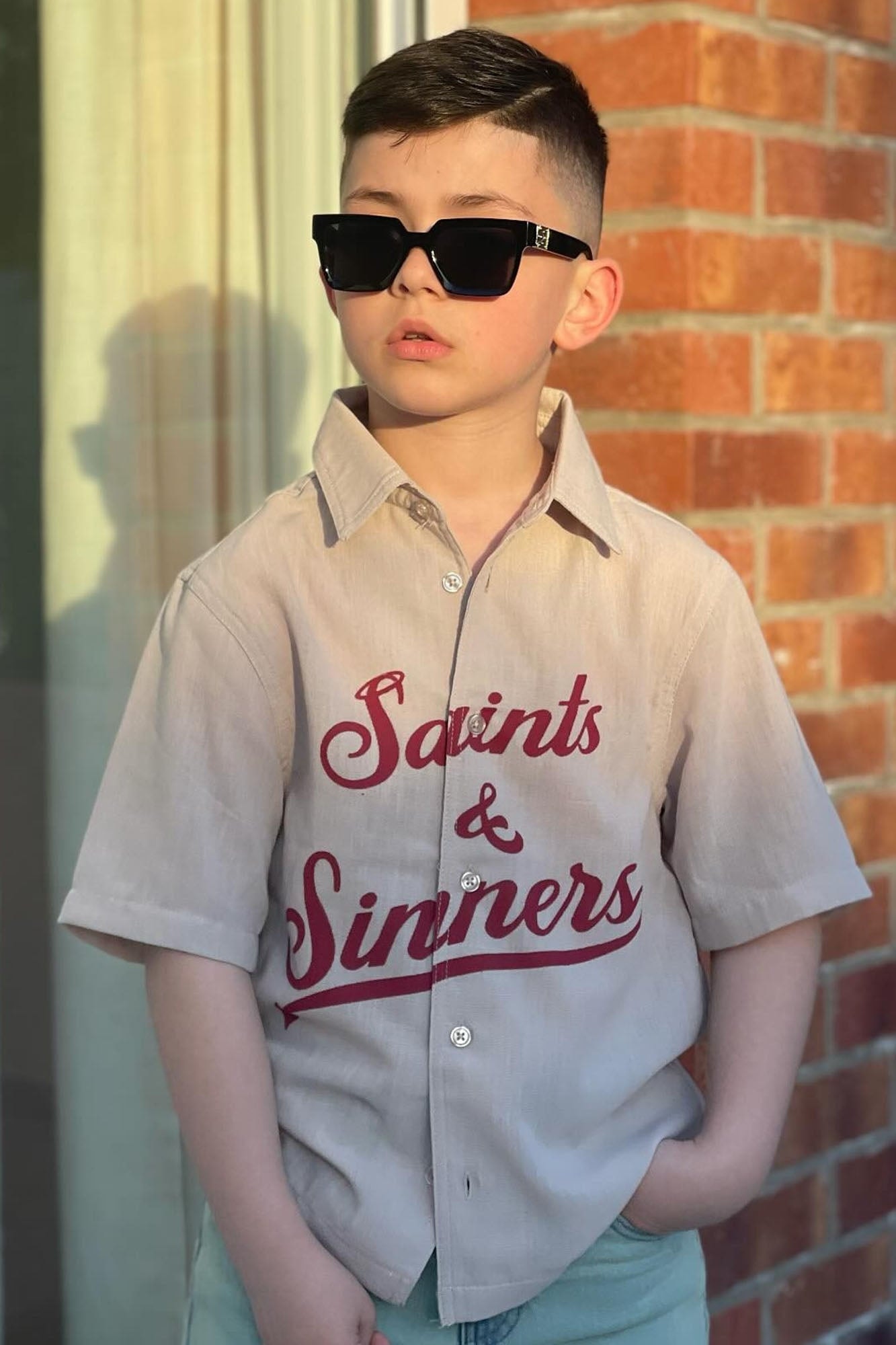 Mini Saints And Sinners Full Button Shirt - Tan image 1