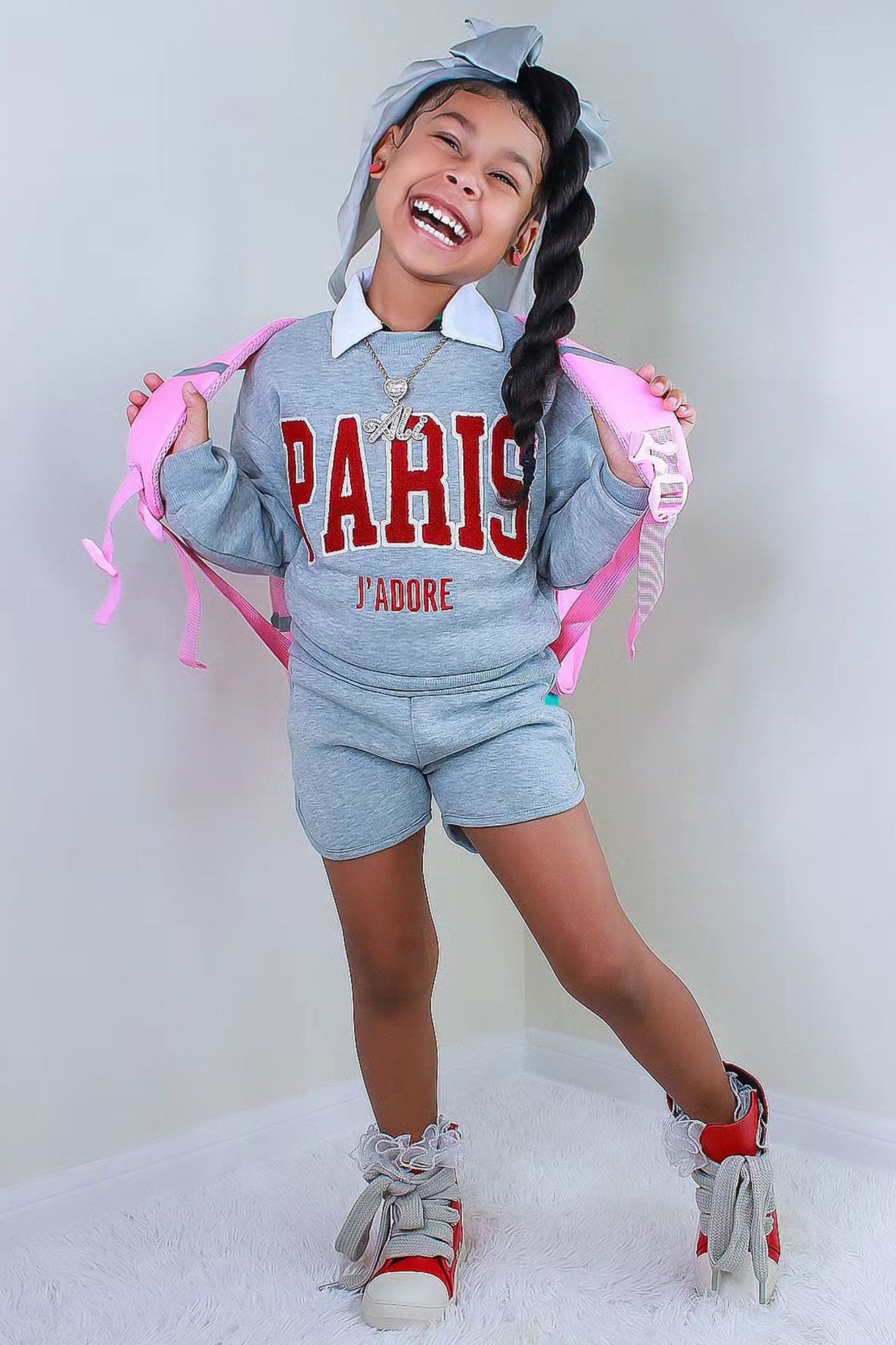 Mini When In Paris Fleece Short Set - Grey image 1