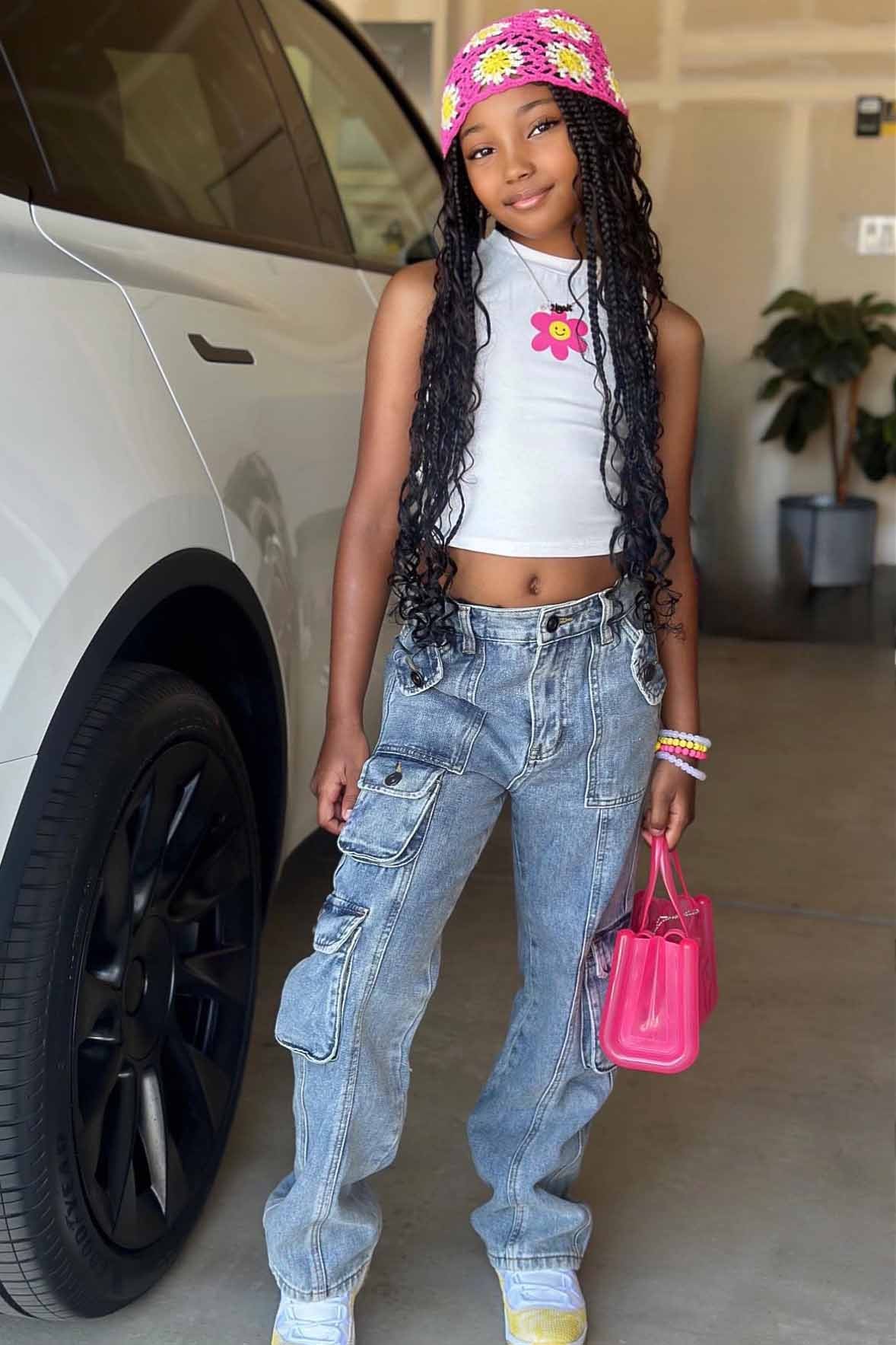 Mini Wide Leg Cargo Jeans - Blue Wash image 1