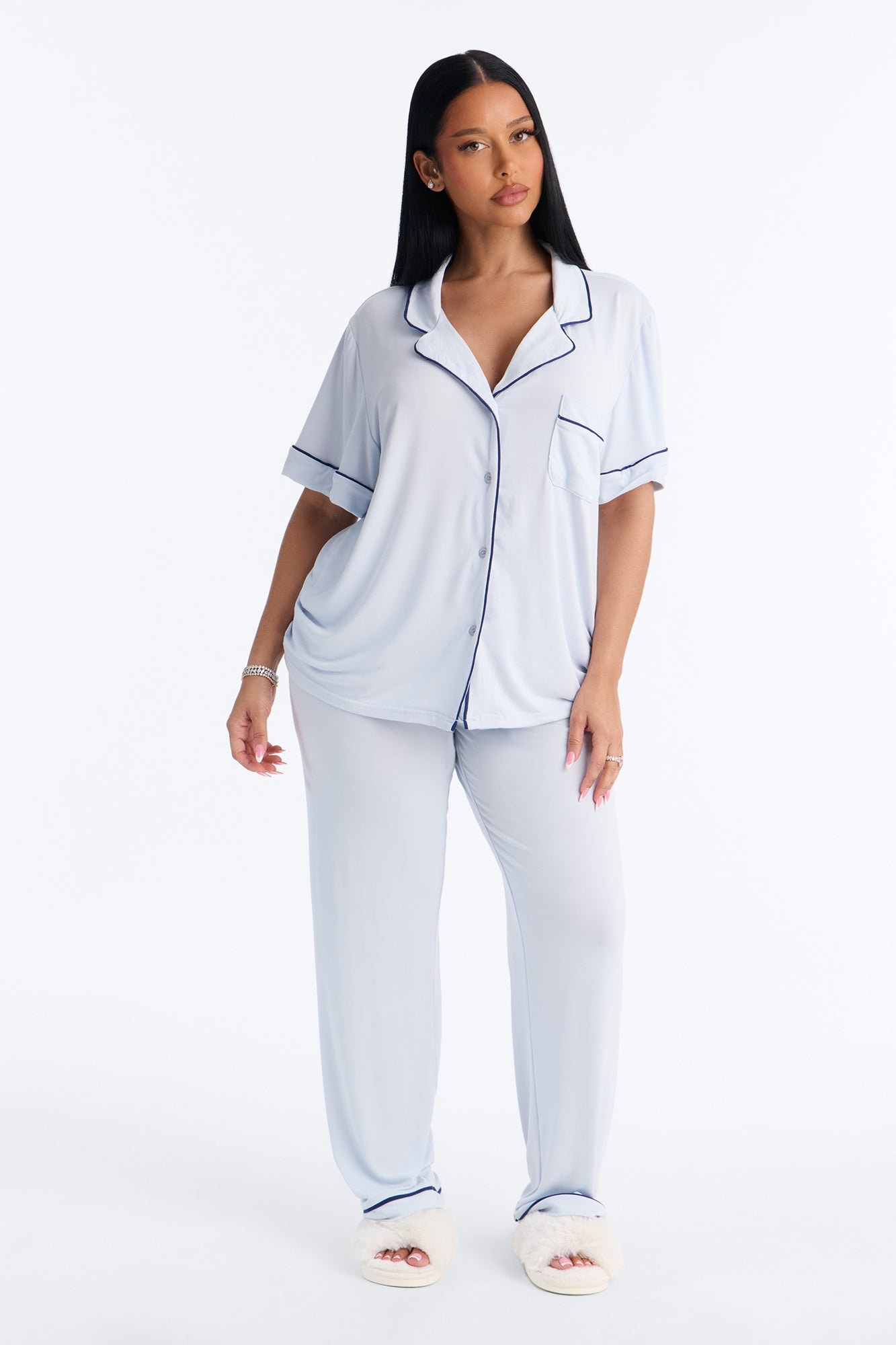 In The Morning PJ Short Sleeve Pant Set - Grey/combo image 1