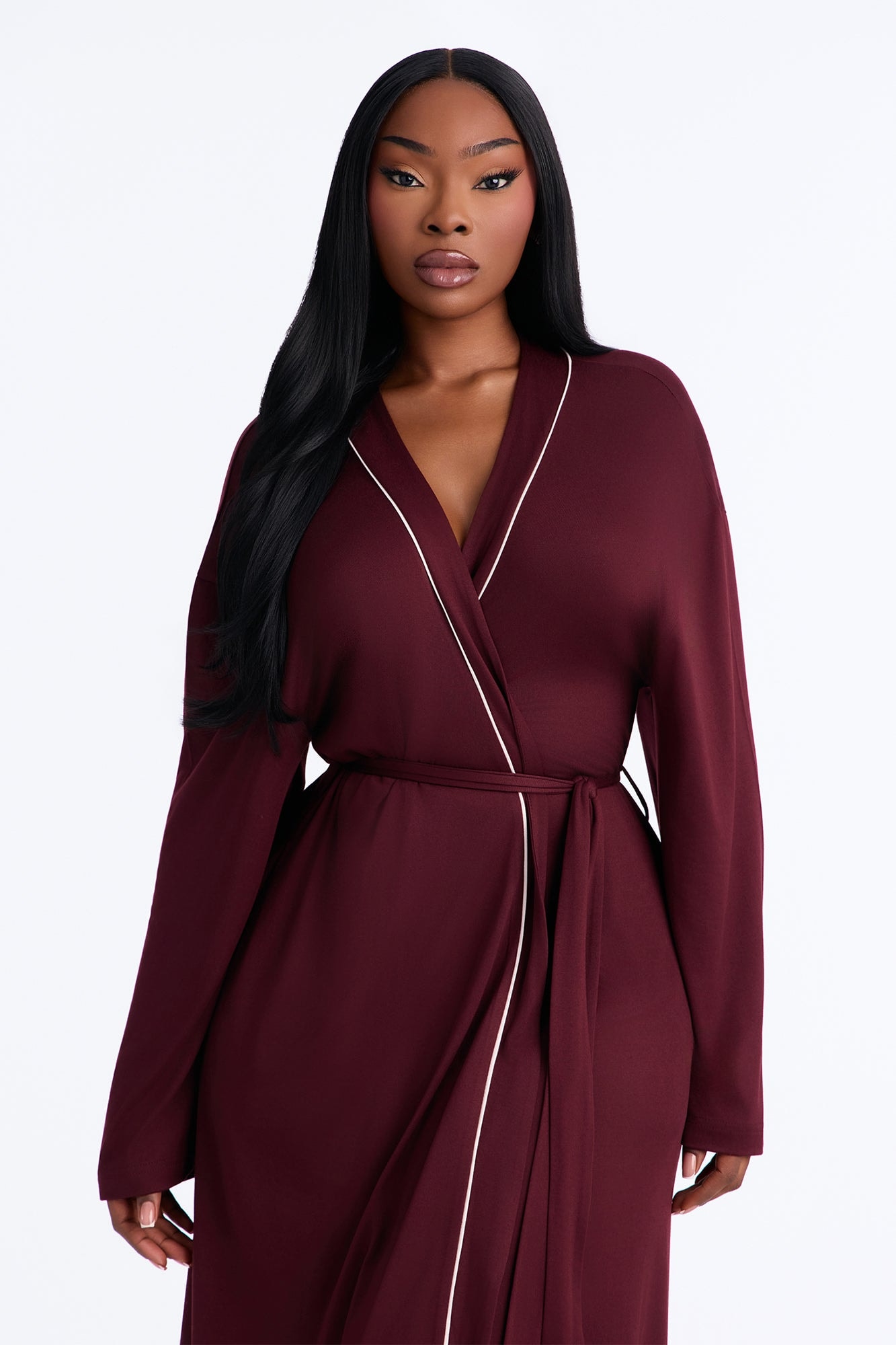 In the Morning PJ Long Robe - Burgundy alternate