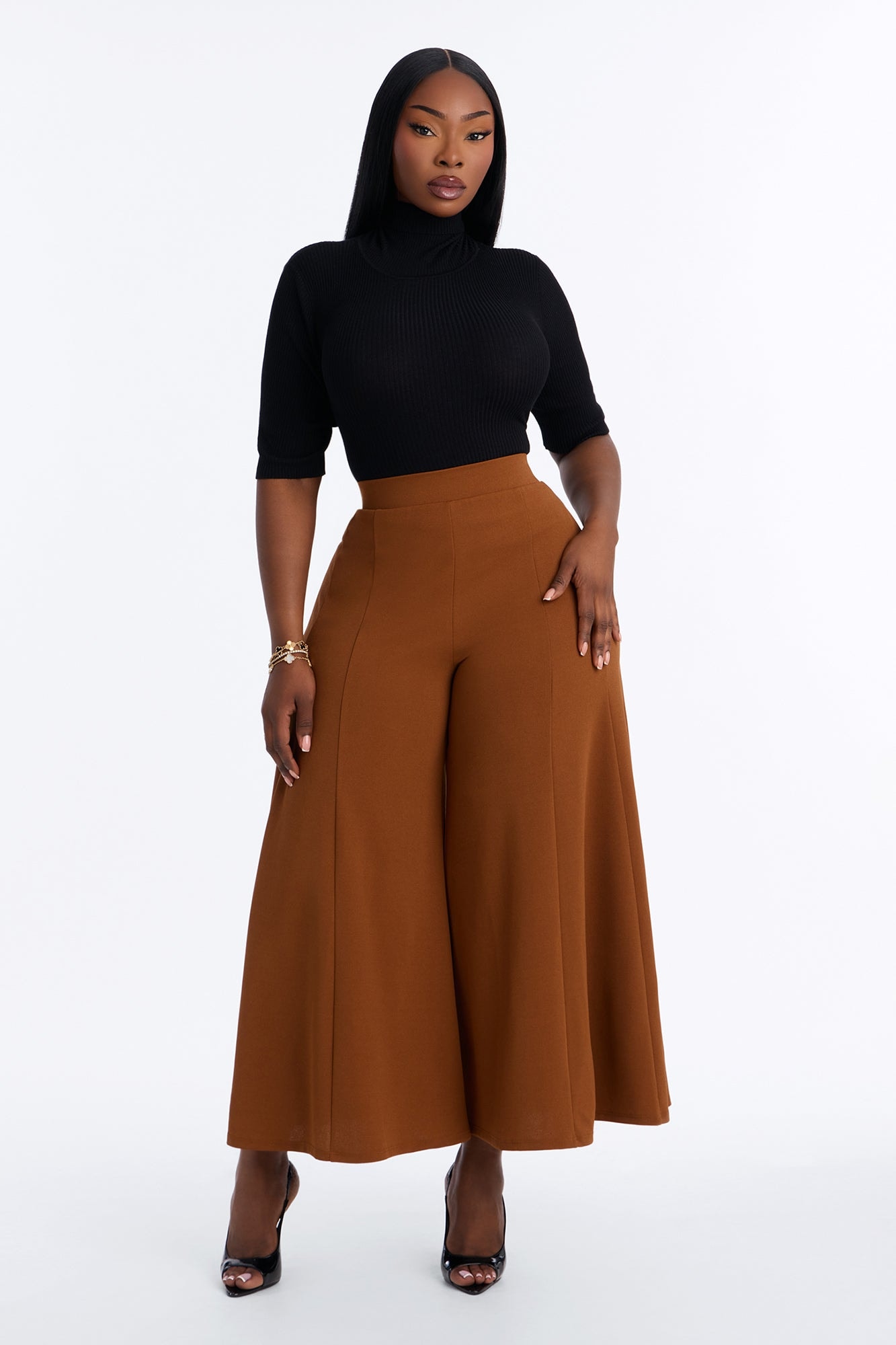 Clara Mid Rise Pull On Culotte Trouser - Spice image 1