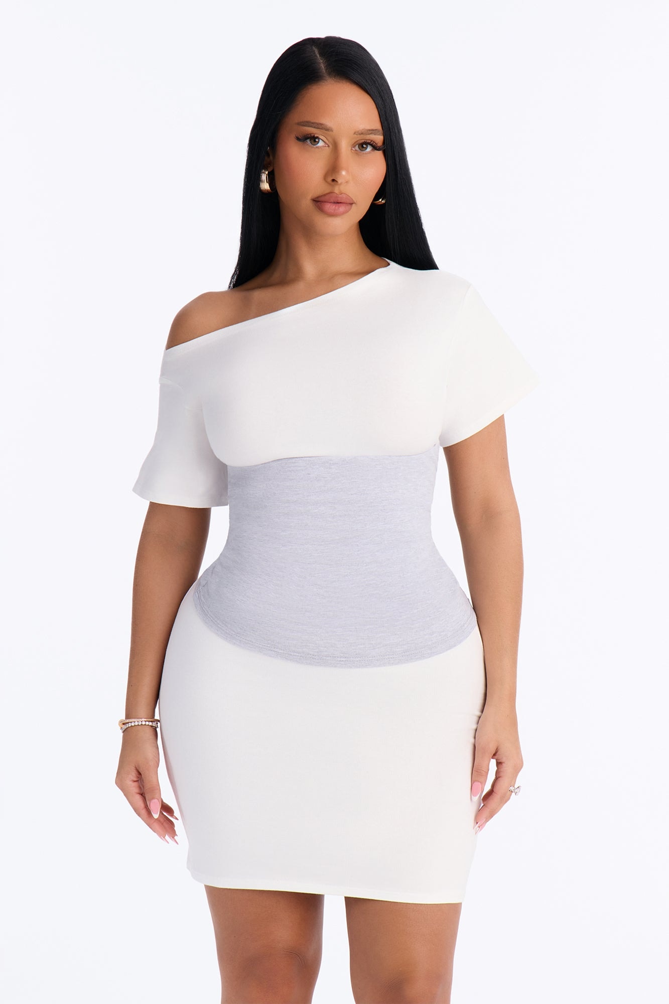 Josie Short Sleeve Cotton Mini Dress - White/combo image 1