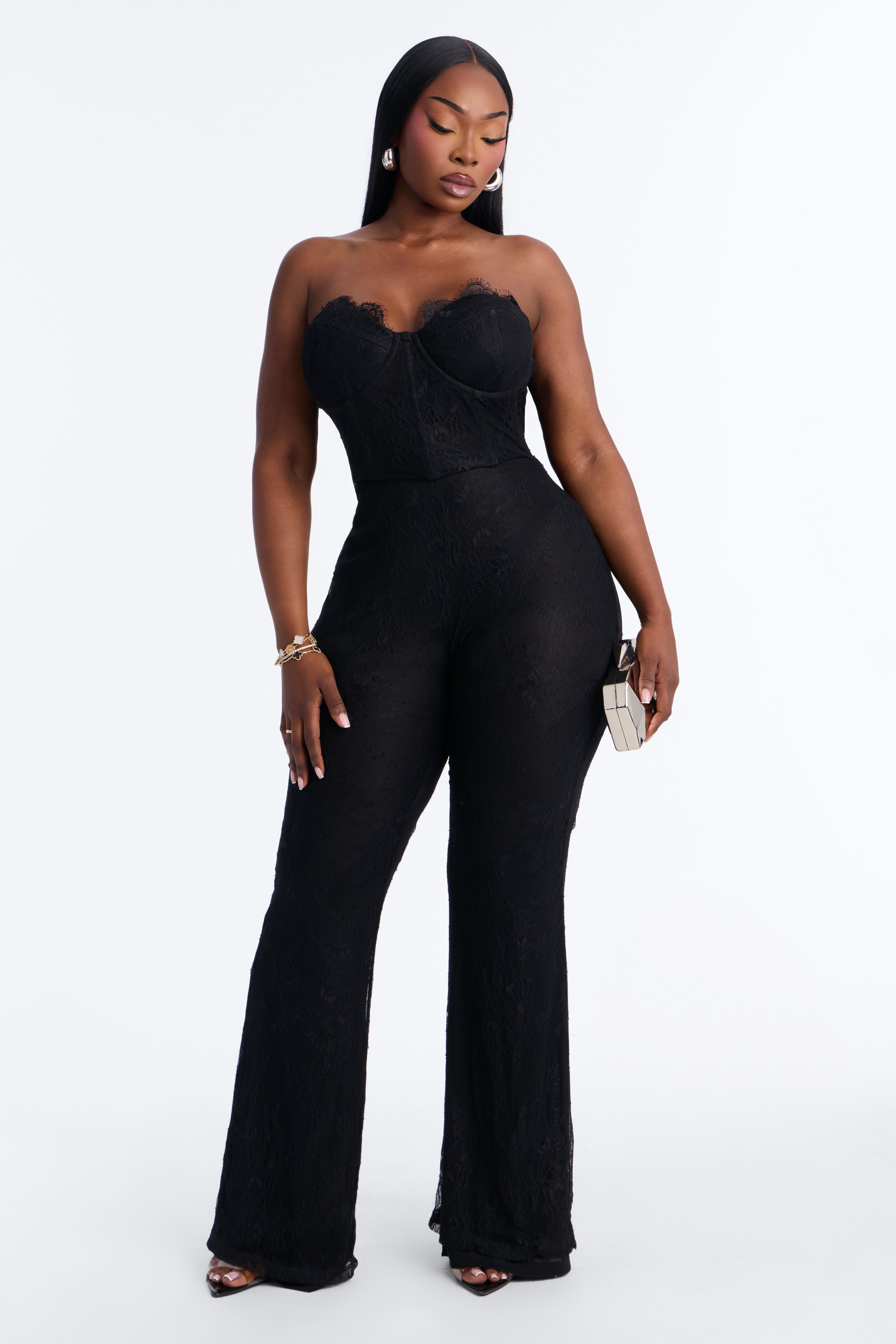 Bella Lace Flare Jumpsuit - Black image 1
