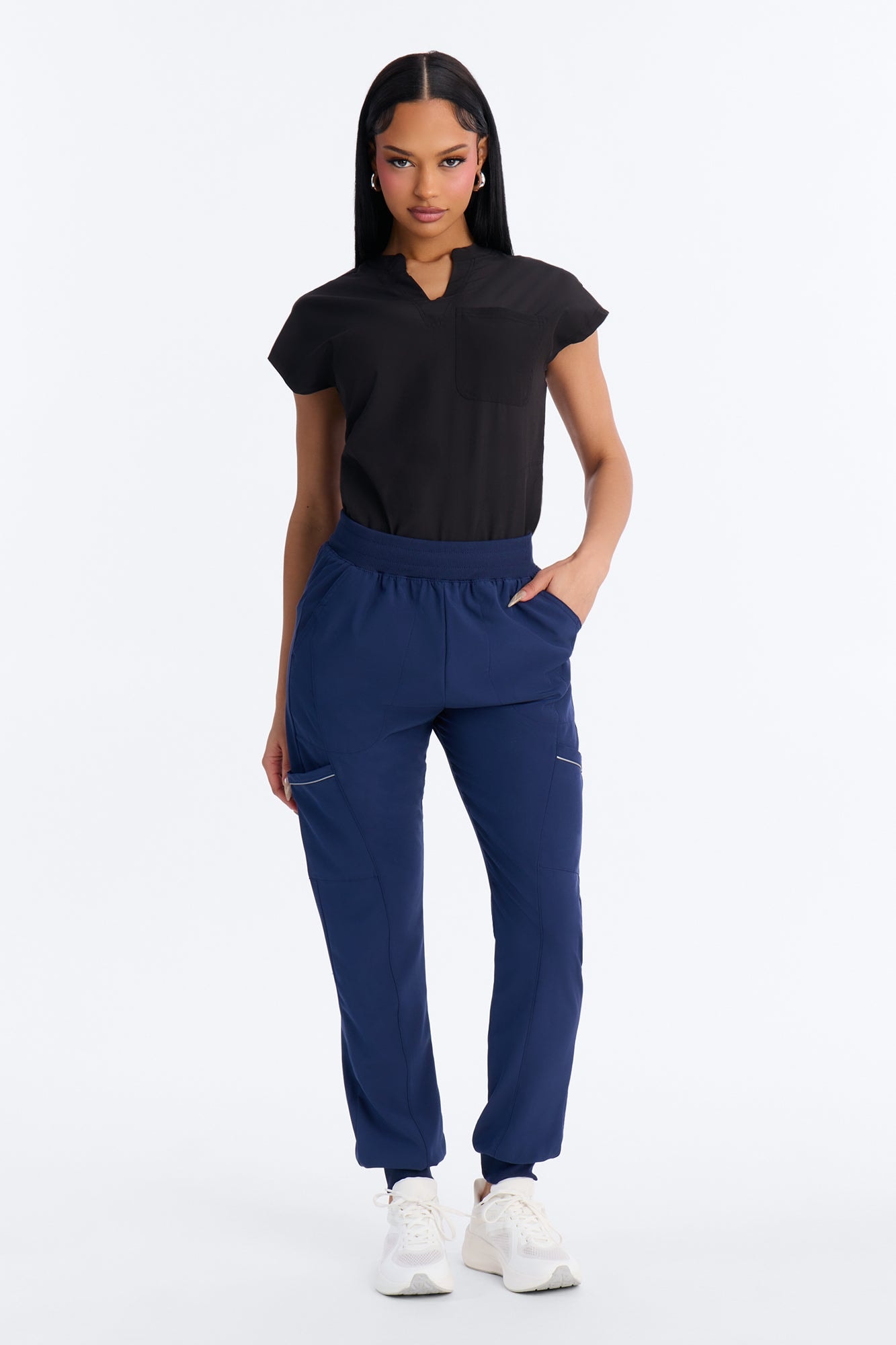 Pro Care Reflective Piping Jogger Uniform Scrub Bottoms - Navy image 1